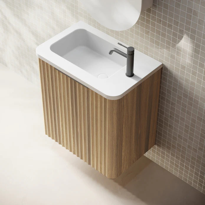 Cassa Designs Gravity 500mm Small Space Wall Hung Vanity Natural Walnut