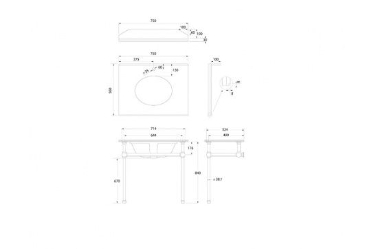 Mayer Basin Stand With 75 x 55 Real Carrara Marble Top