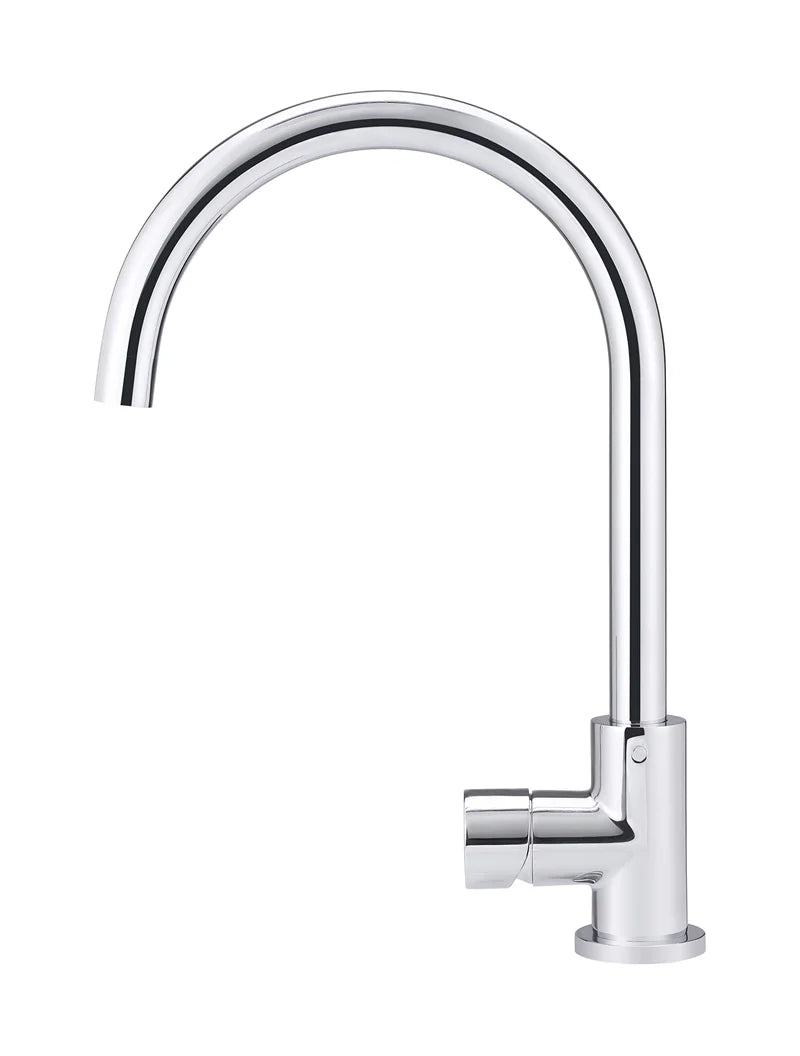 Meir Round Gooseneck Kitchen Mixer Tap with Pinless Handle - Chrome