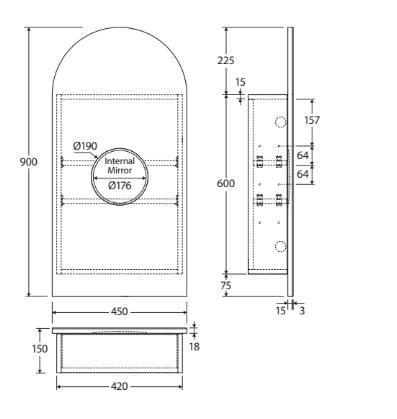 Arch Mirror Cabinet, 450 x 900mm - Designer Bathware