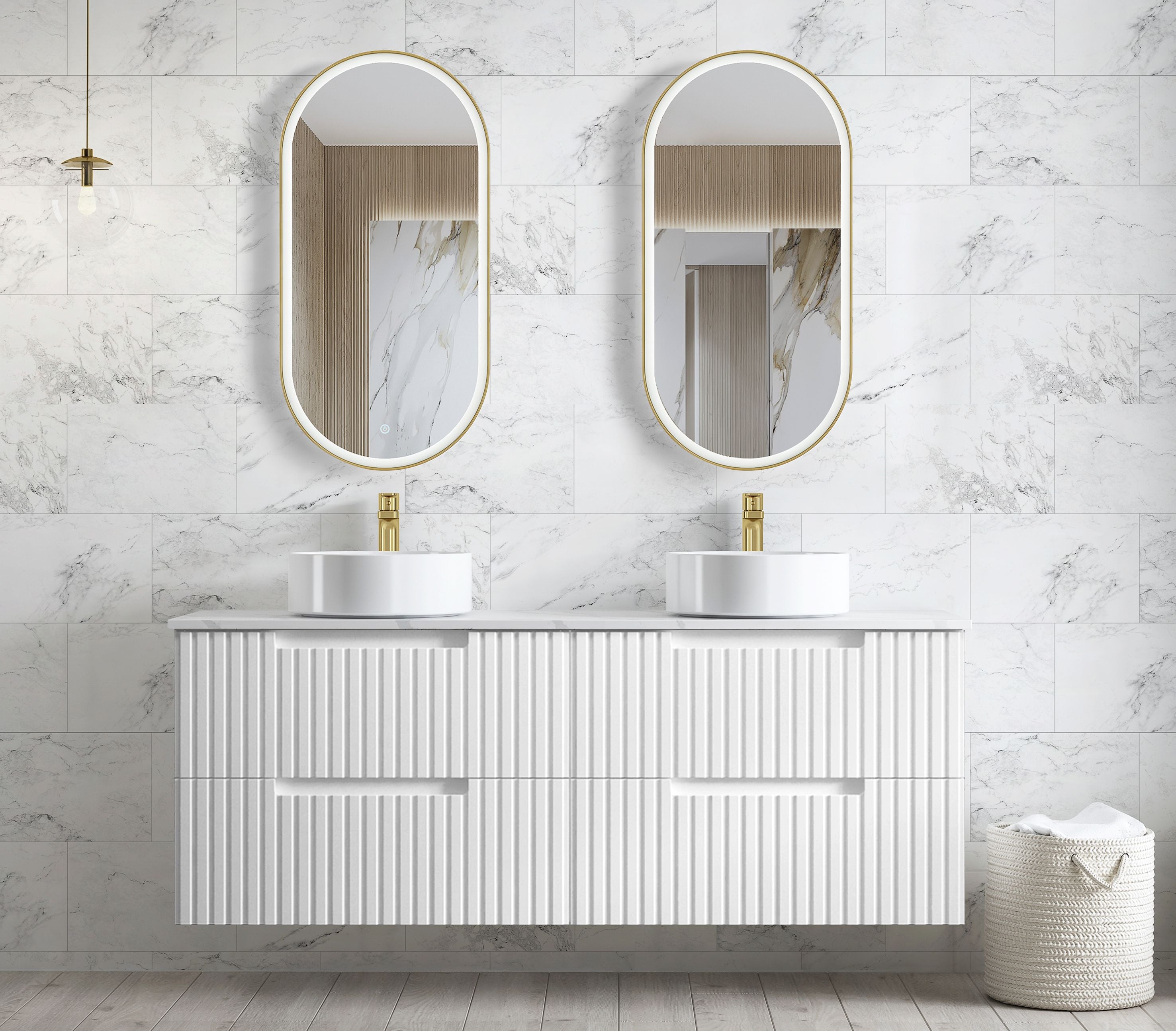 METAL FRAMED LED MIRROR GOLD - Designer Bathware
