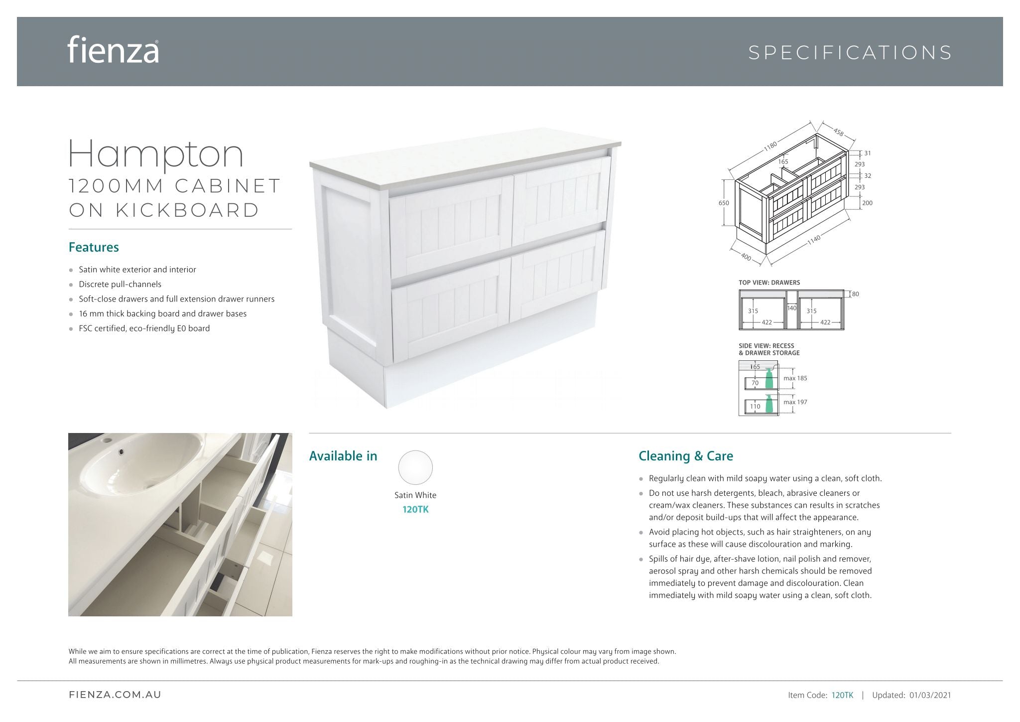 Joli Hampton on Kickboard Vanity 1200mm - Designer Bathware
