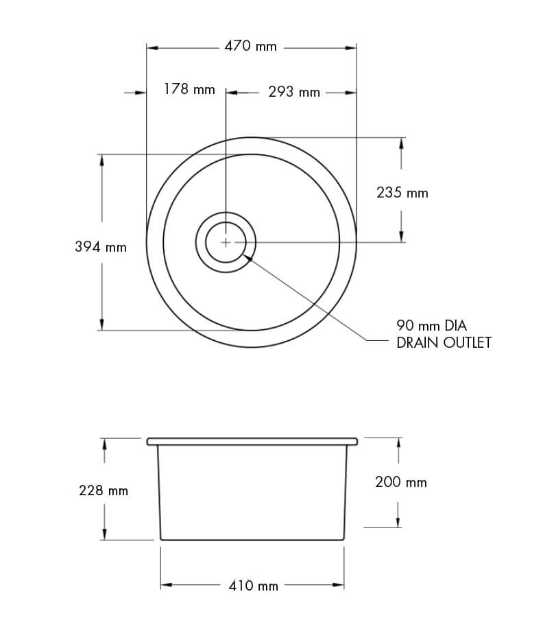 Cuisine Round 47 Inset / Undermount Fine Fireclay Sink - Designer Bathware
