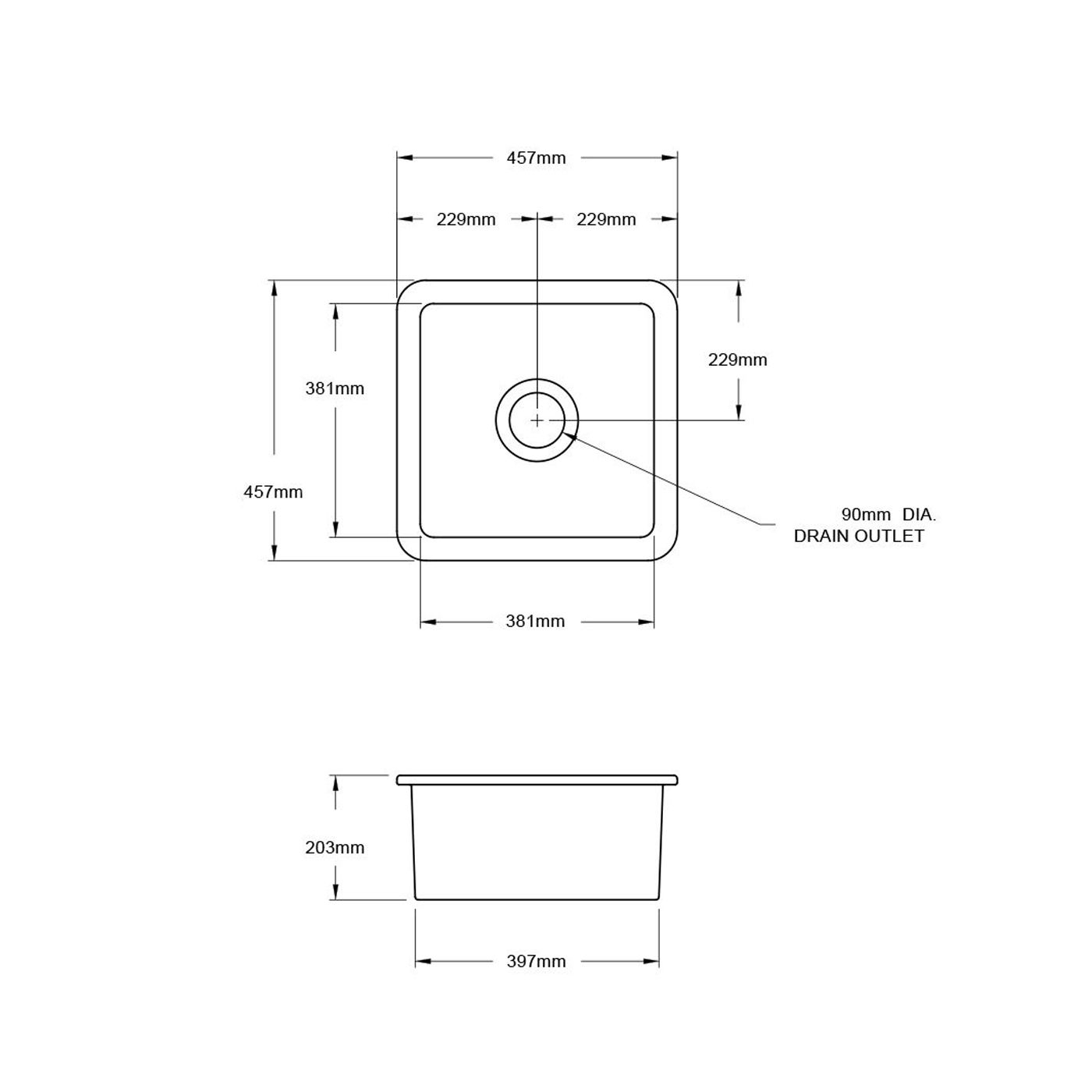 Cuisine 46 x 46 Inset / Undermount Fine Fireclay Sink - Designer Bathware