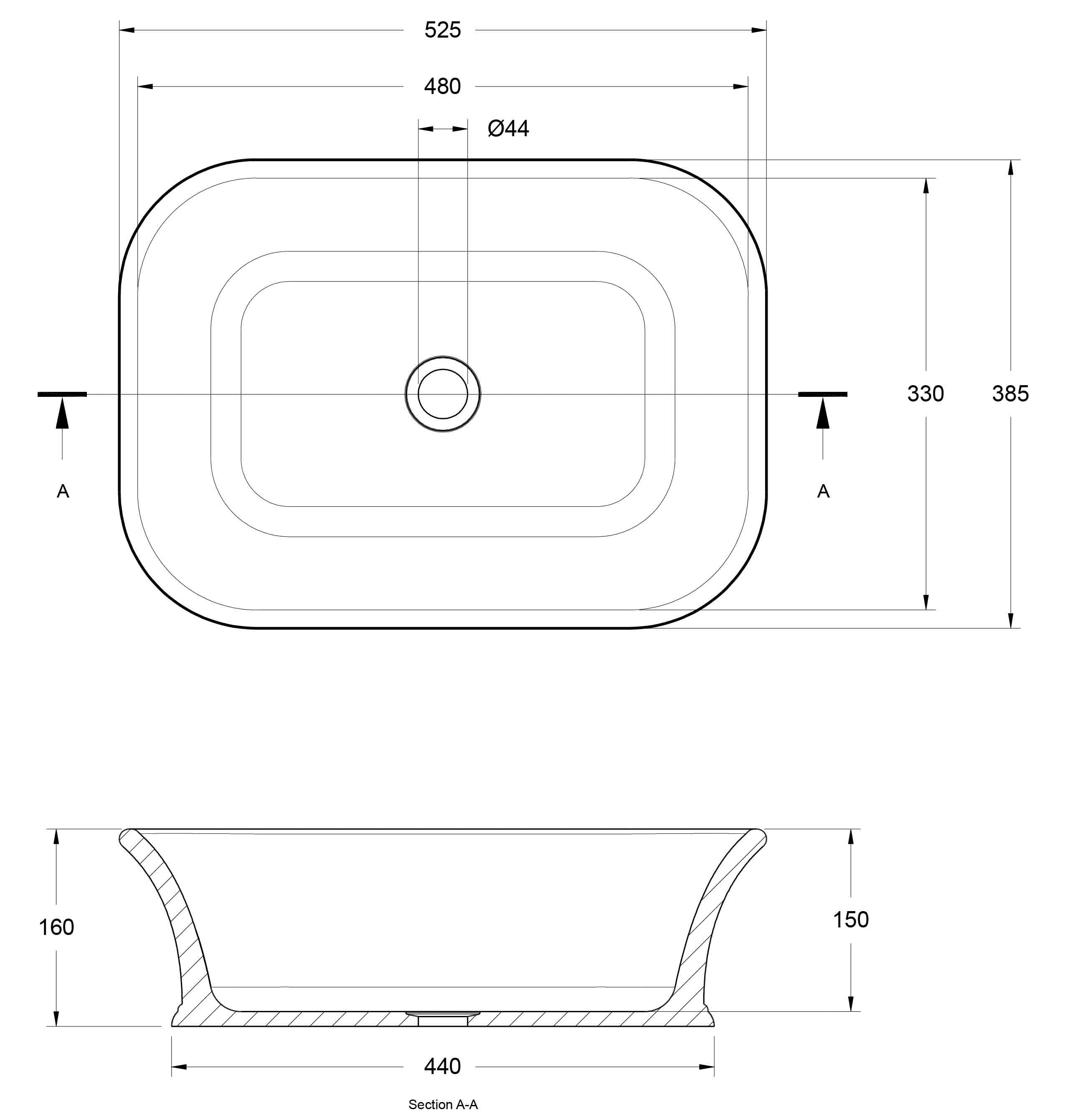 Lynton 53 x 39 TitanCast Solid Surface Above Counter Basin - Gloss White