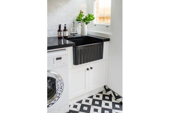 Novi 50 x 46 Fine Fireclay Matte Black Butler Sink - Designer Bathware