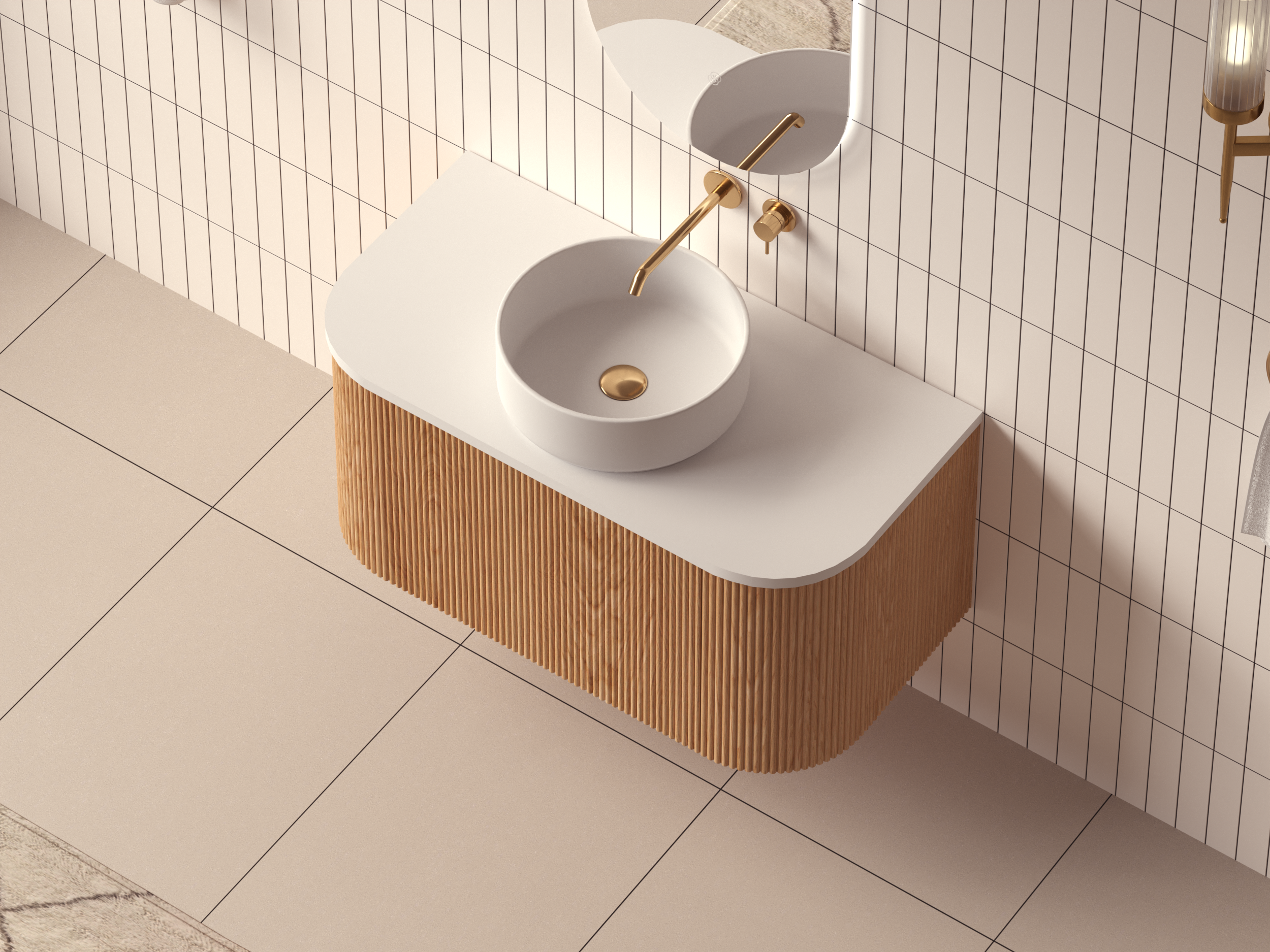 Mimi Oak Fluted Wall Hung Vanity Unit