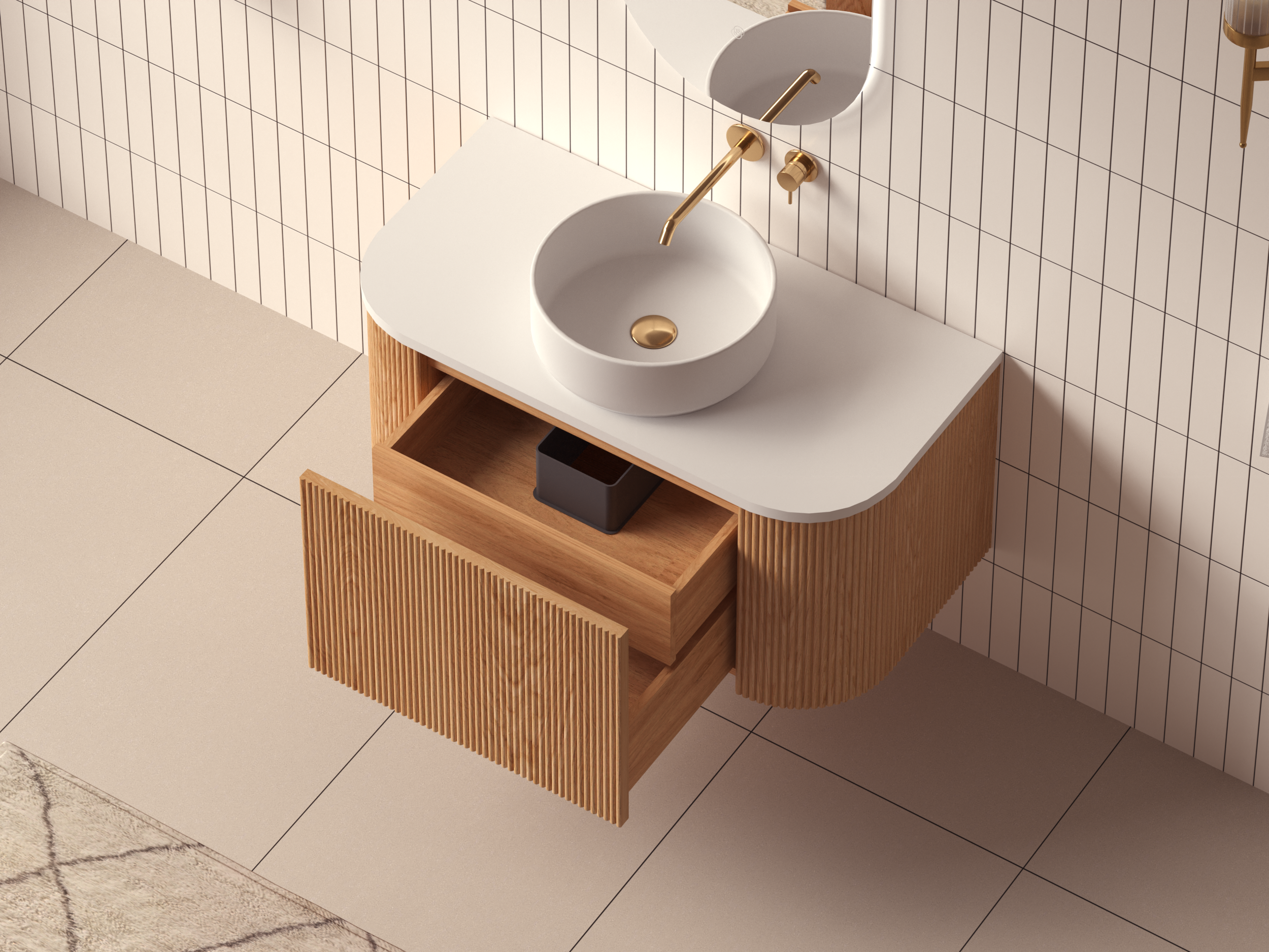 Mimi Oak Fluted Wall Hung Vanity Unit