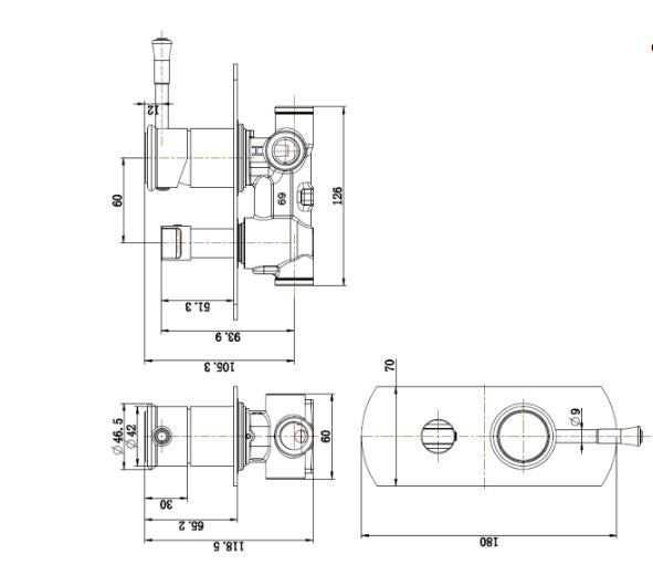 Modern National Montpellier Shower Diverter Mixer