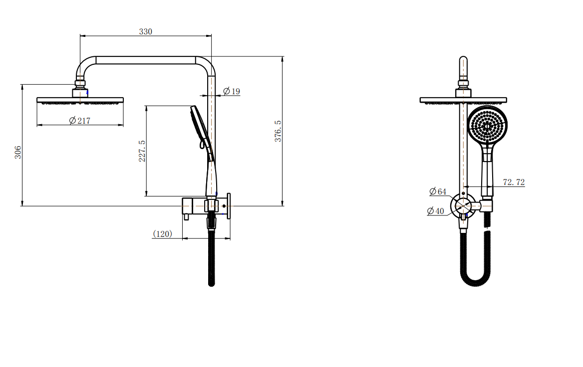 Half Shower Column Set Round line drawing