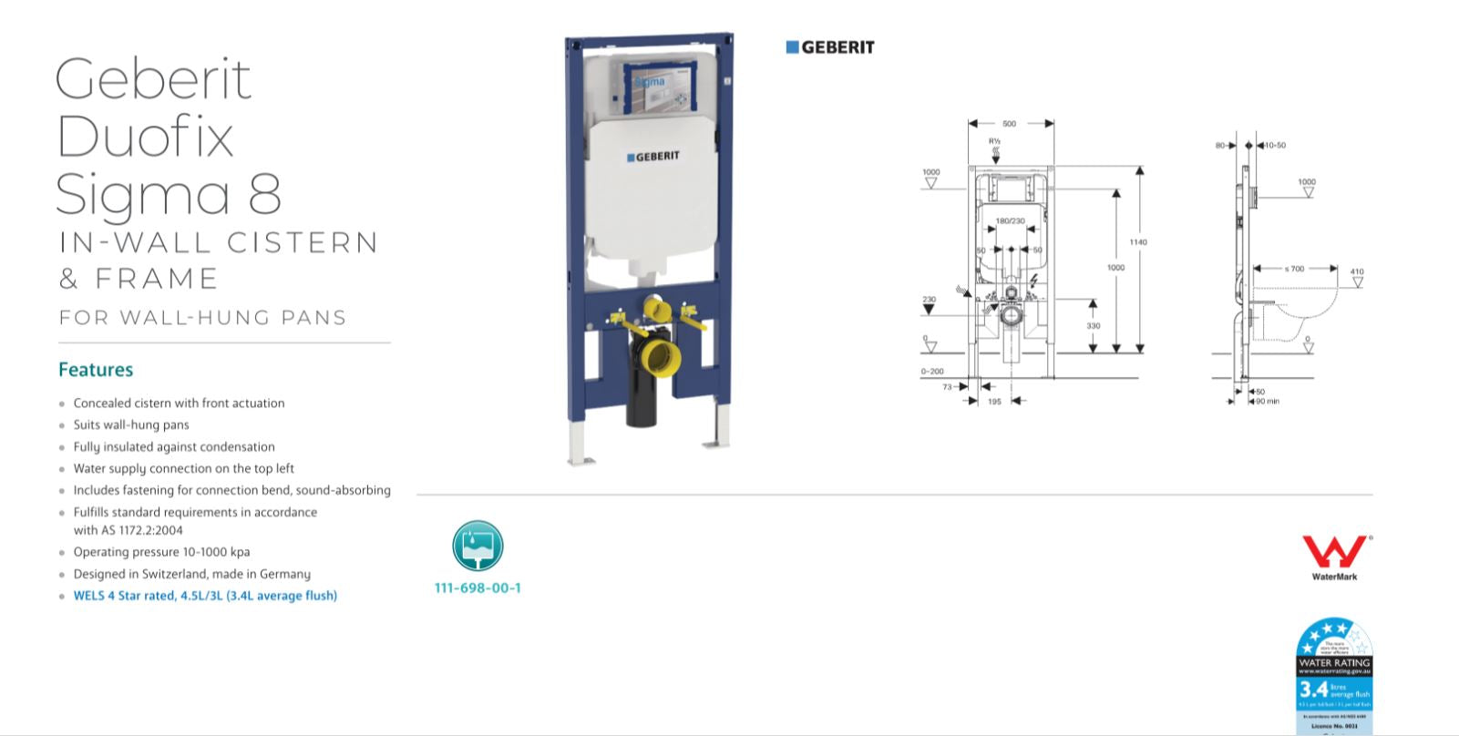 Geberit Sigma Duofix 8 In-Wall Cistern for Wall-Hung Pan