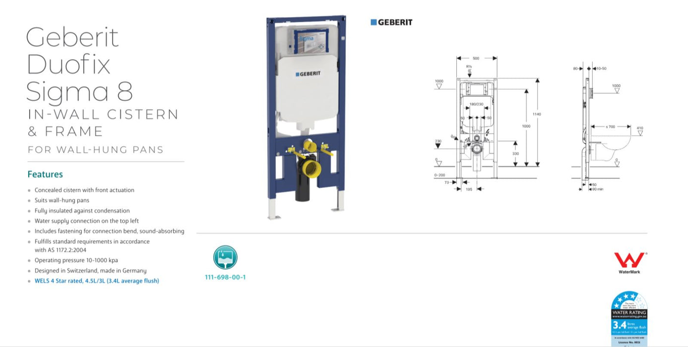 Geberit Sigma Duofix 8 In-Wall Cistern for Wall-Hung Pan