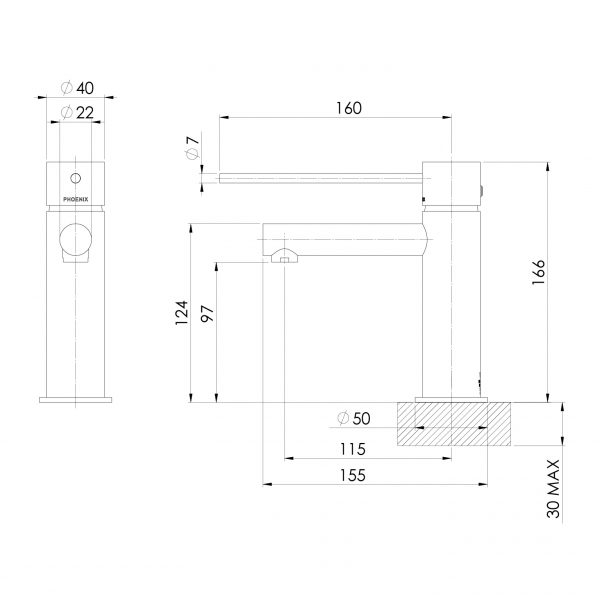 Phoenix Vivid Slimline Basin Mixer With Extended Lever Brushed Carbon - Lead Free