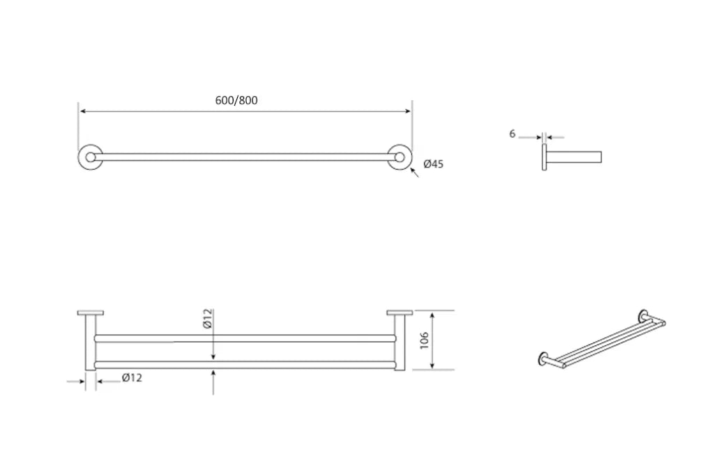 Bella Vista Mica Double Towel Rail 800mm Living Brass