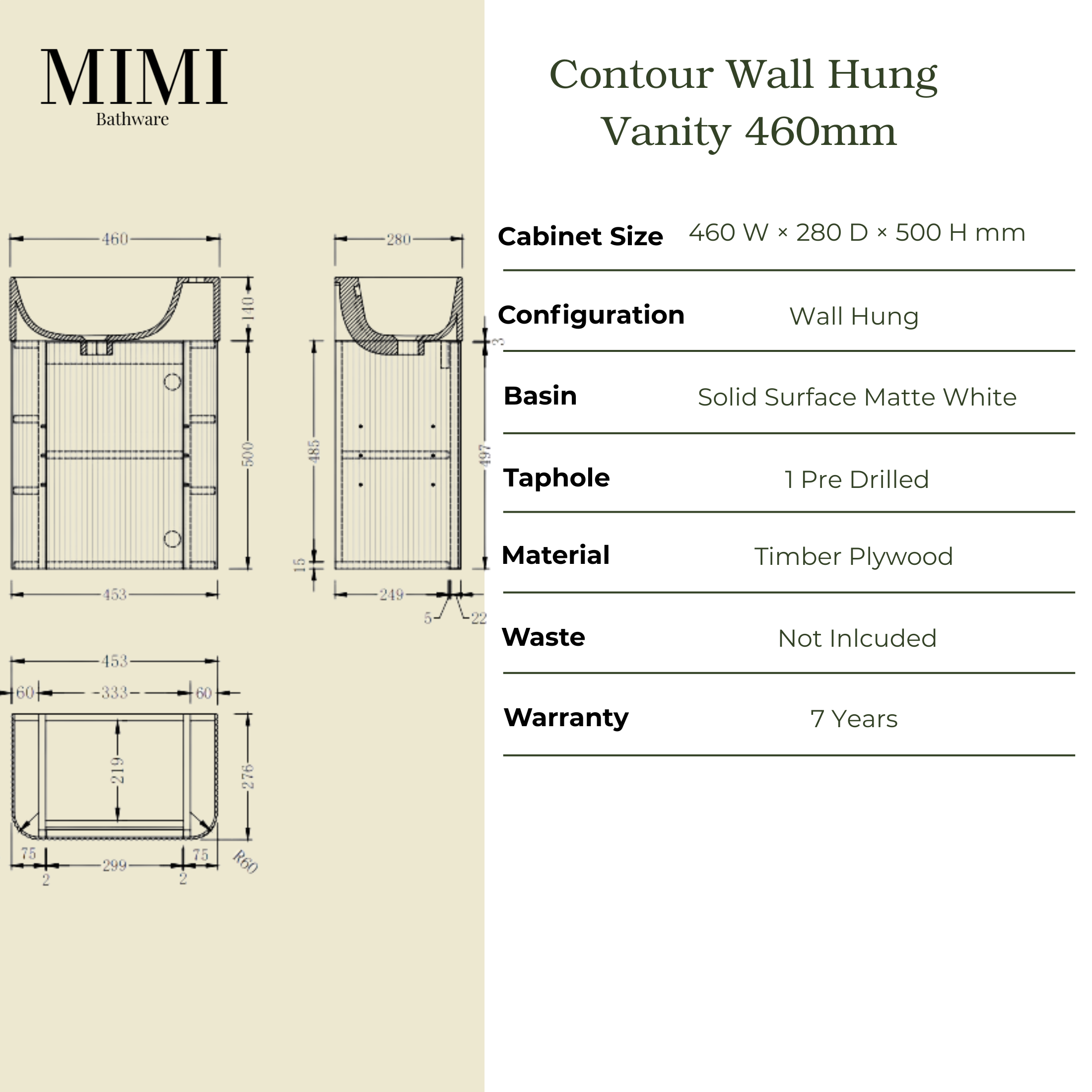 Mimi 460mm Contour Vanity Walnut