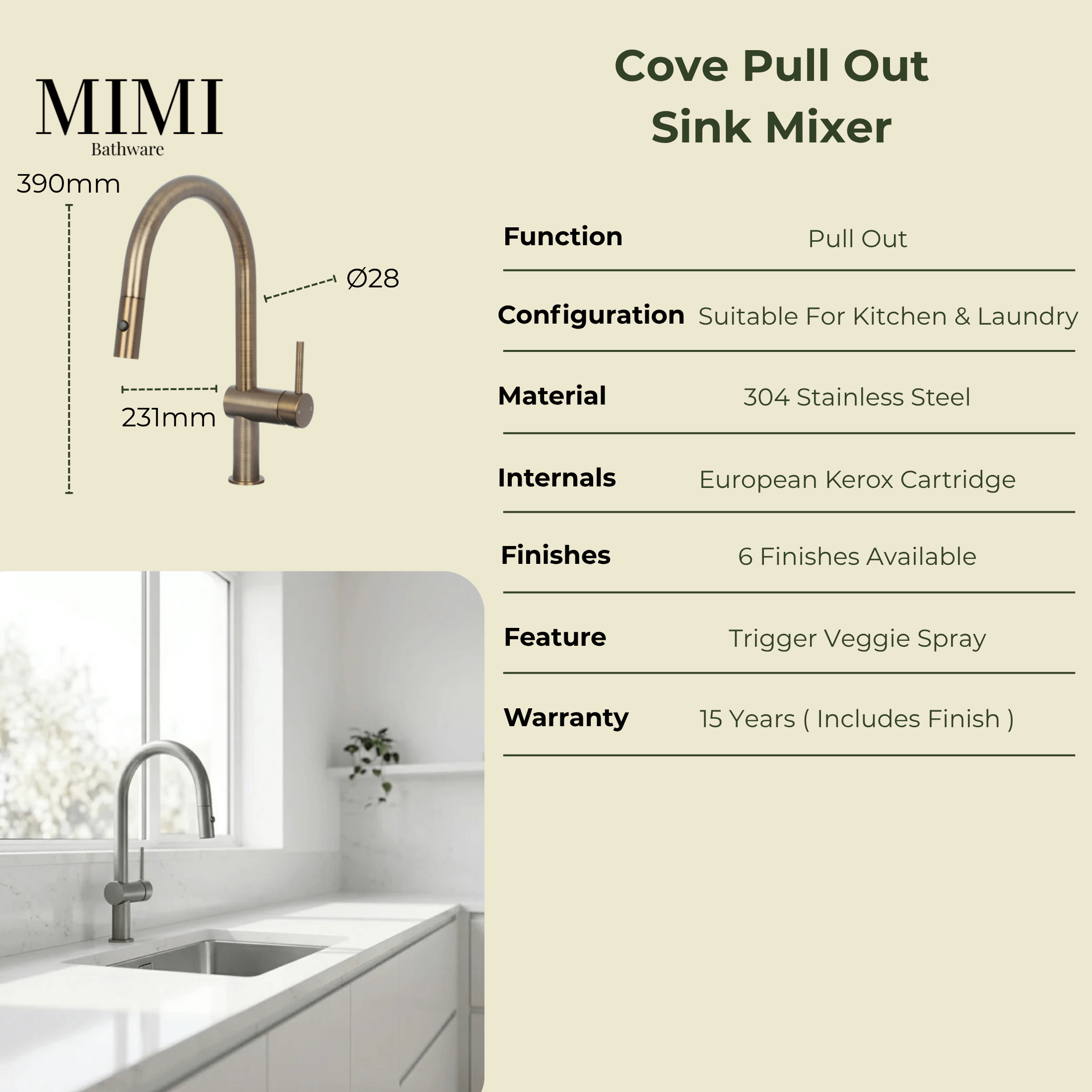 Mimi Cove Pull Out Kitchen Mixer Chrome