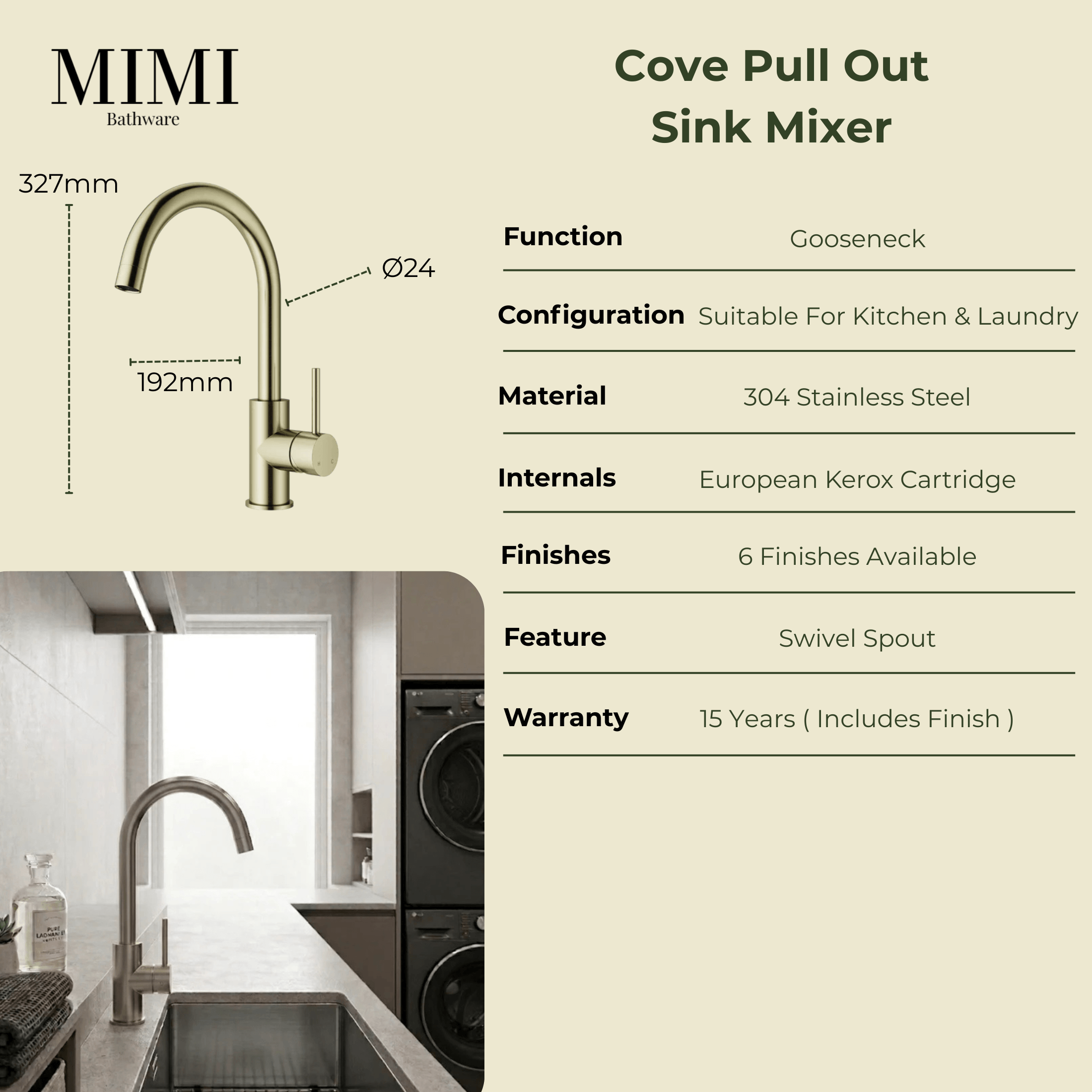 Mimi Cove Gooseneck Kitchen Mixer Matte Black
