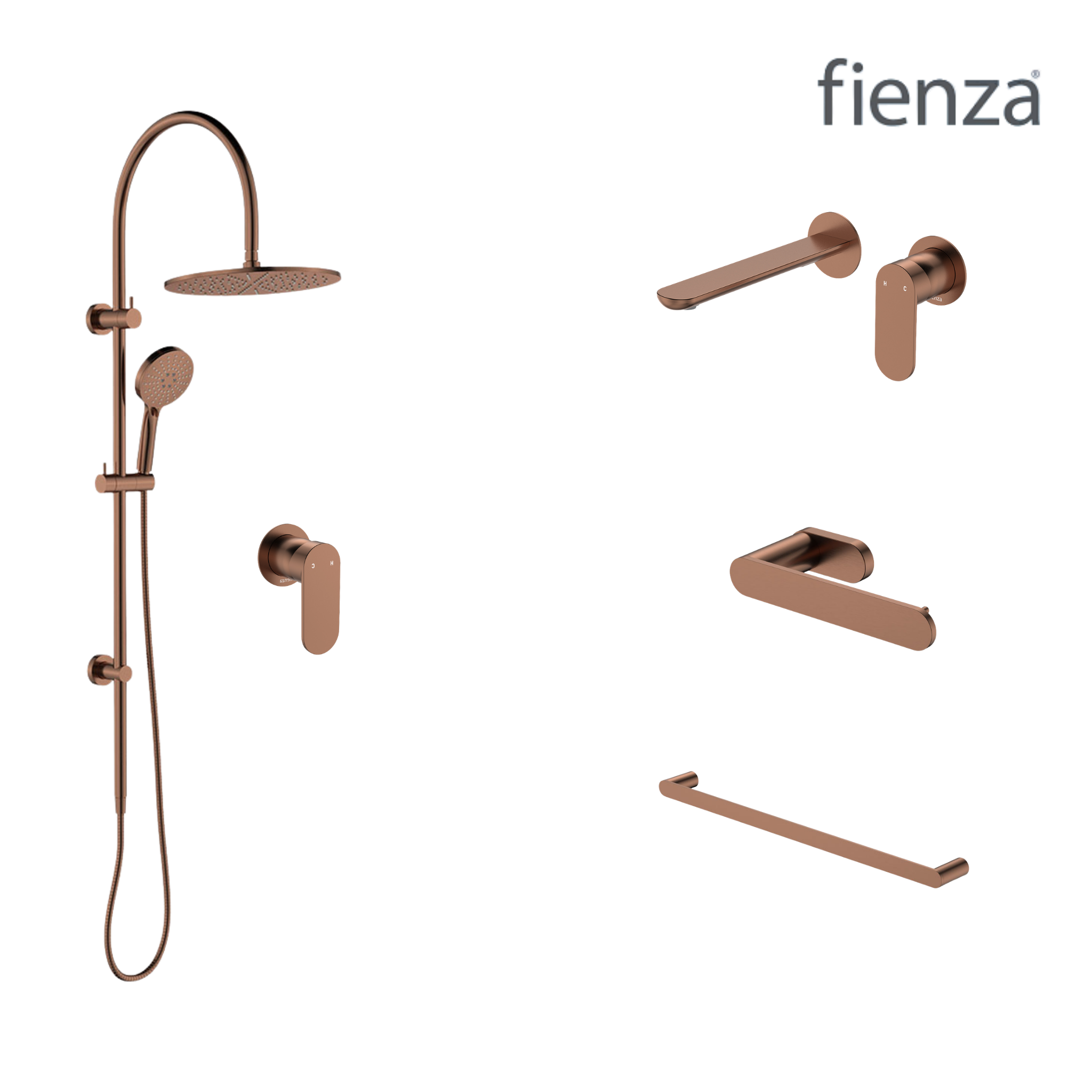 Fienza Empire Slim Wall Set Tapware Package Brushed Copper