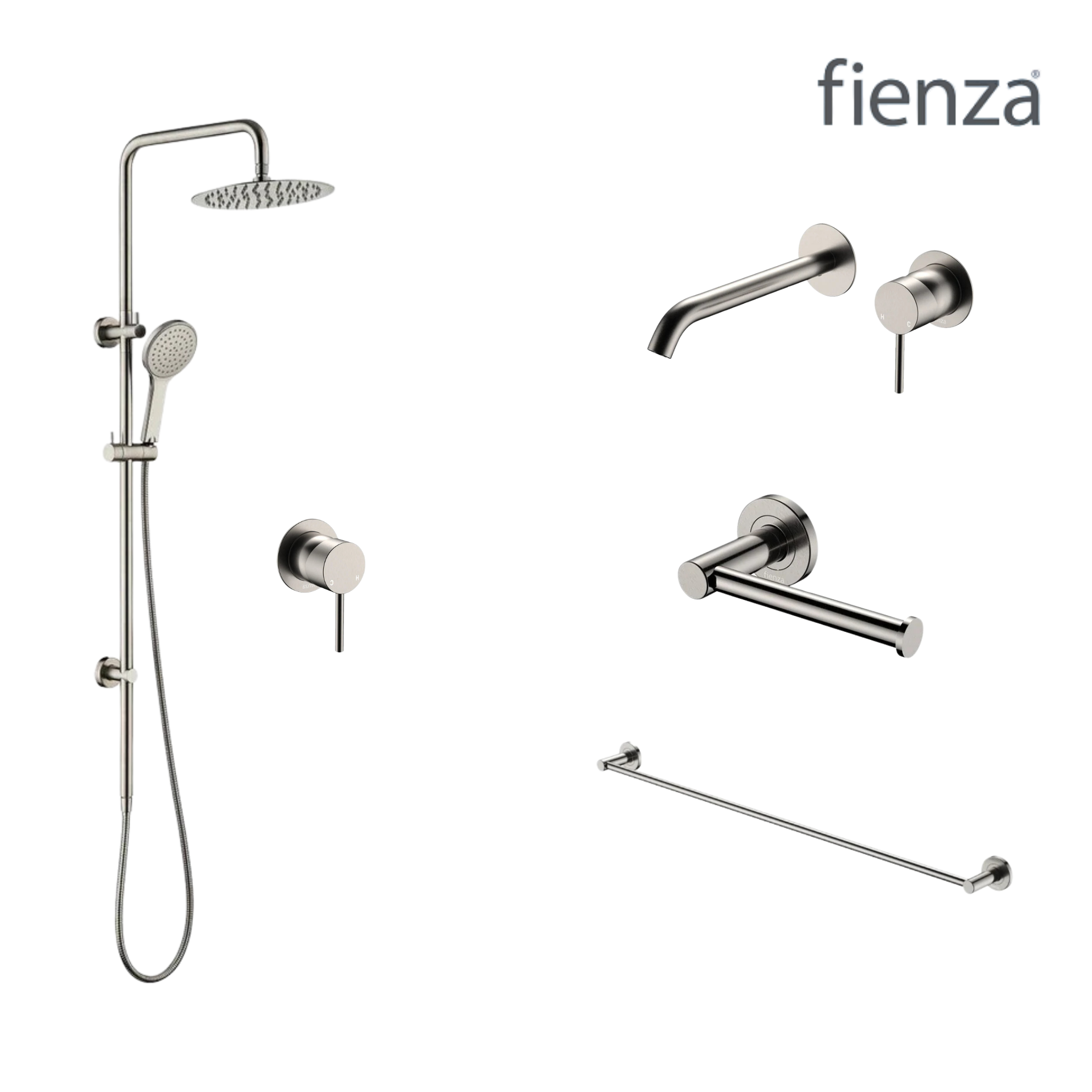 Fienza Kaya Wall Set Tapware Package Brushed Nickel
