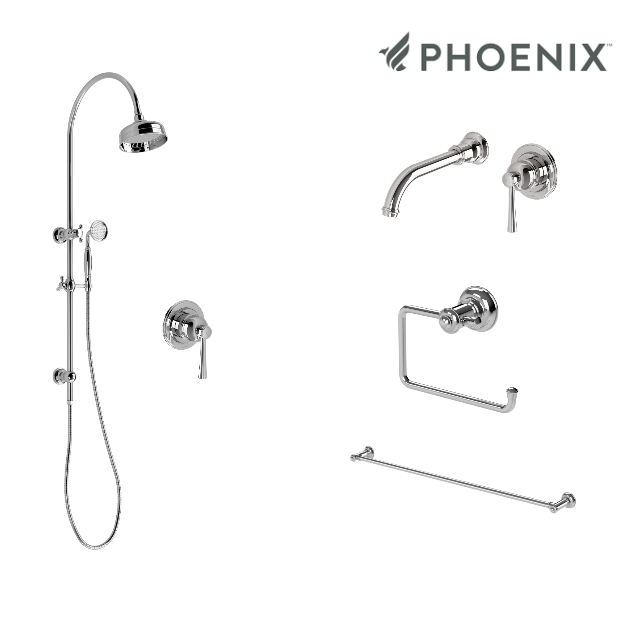Phoenix Cromford Wall Set Tapware Package Chrome