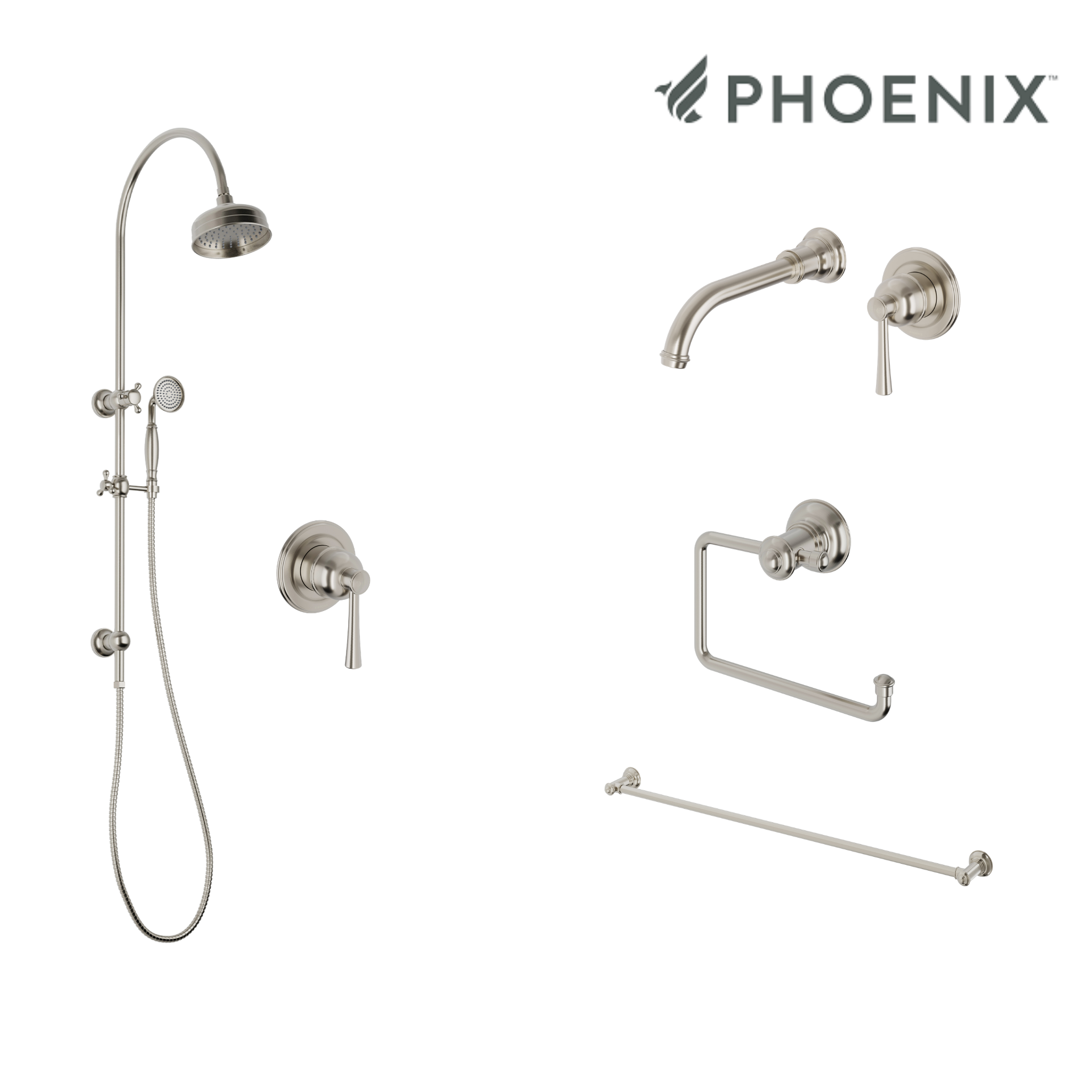 Phoenix Cromford Wall Set Tapware Package Brushed Nickel
