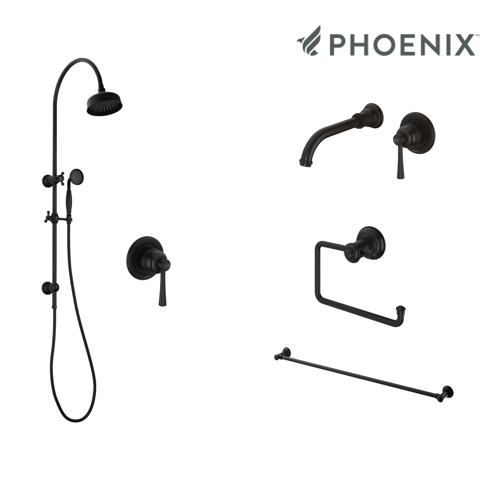 Phoenix Cromford Wall Set Tapware Package Matte Black