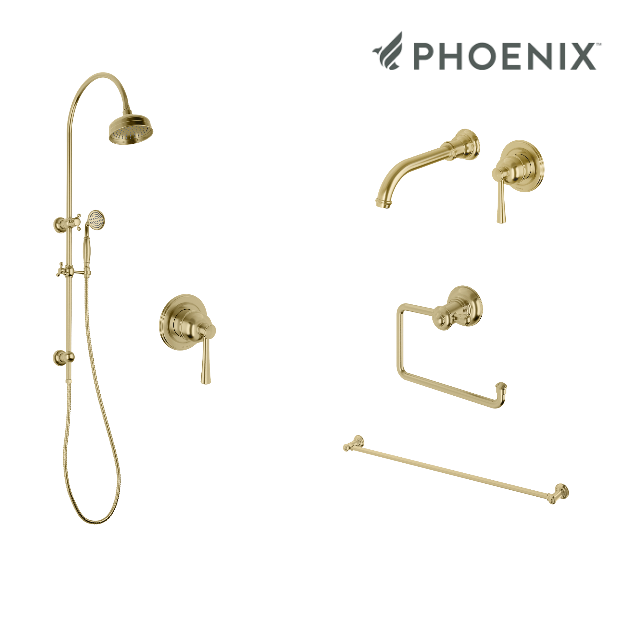 Phoenix Cromford Wall Set Tapware Package Brushed Gold