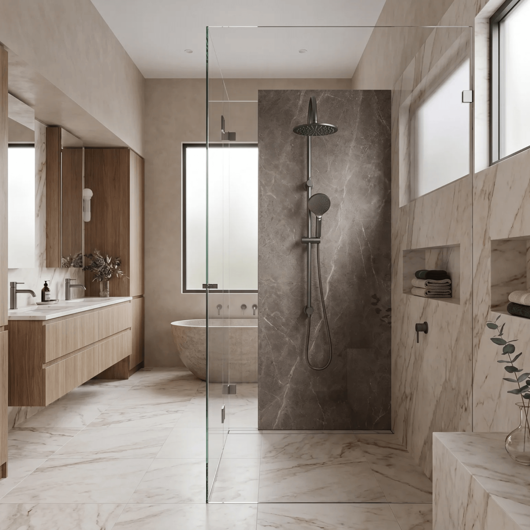 Mimi Cove Twin Gooseneck Rail Shower Gun Metal