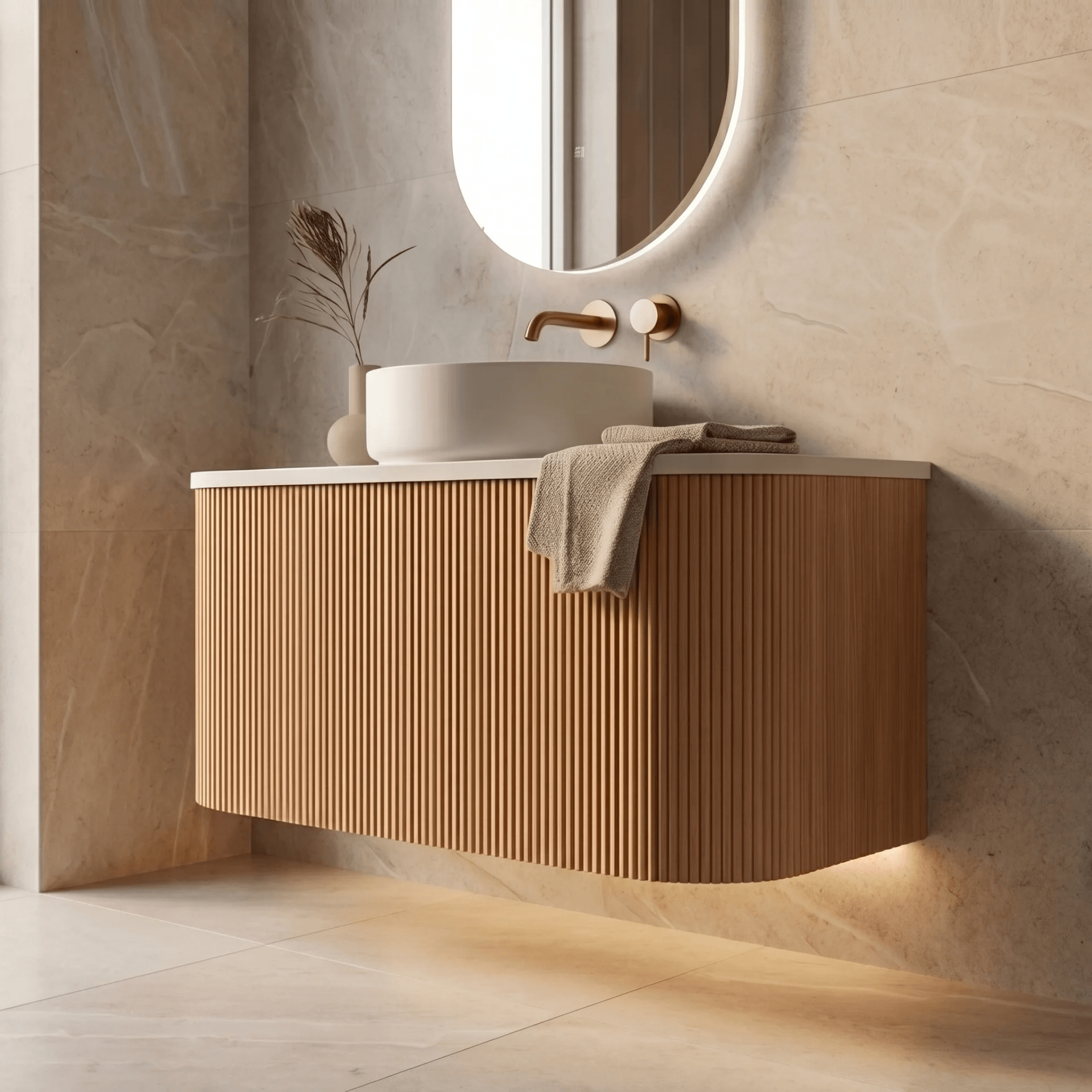 Mimi Oak Contour Curved Wall Hung Vanity