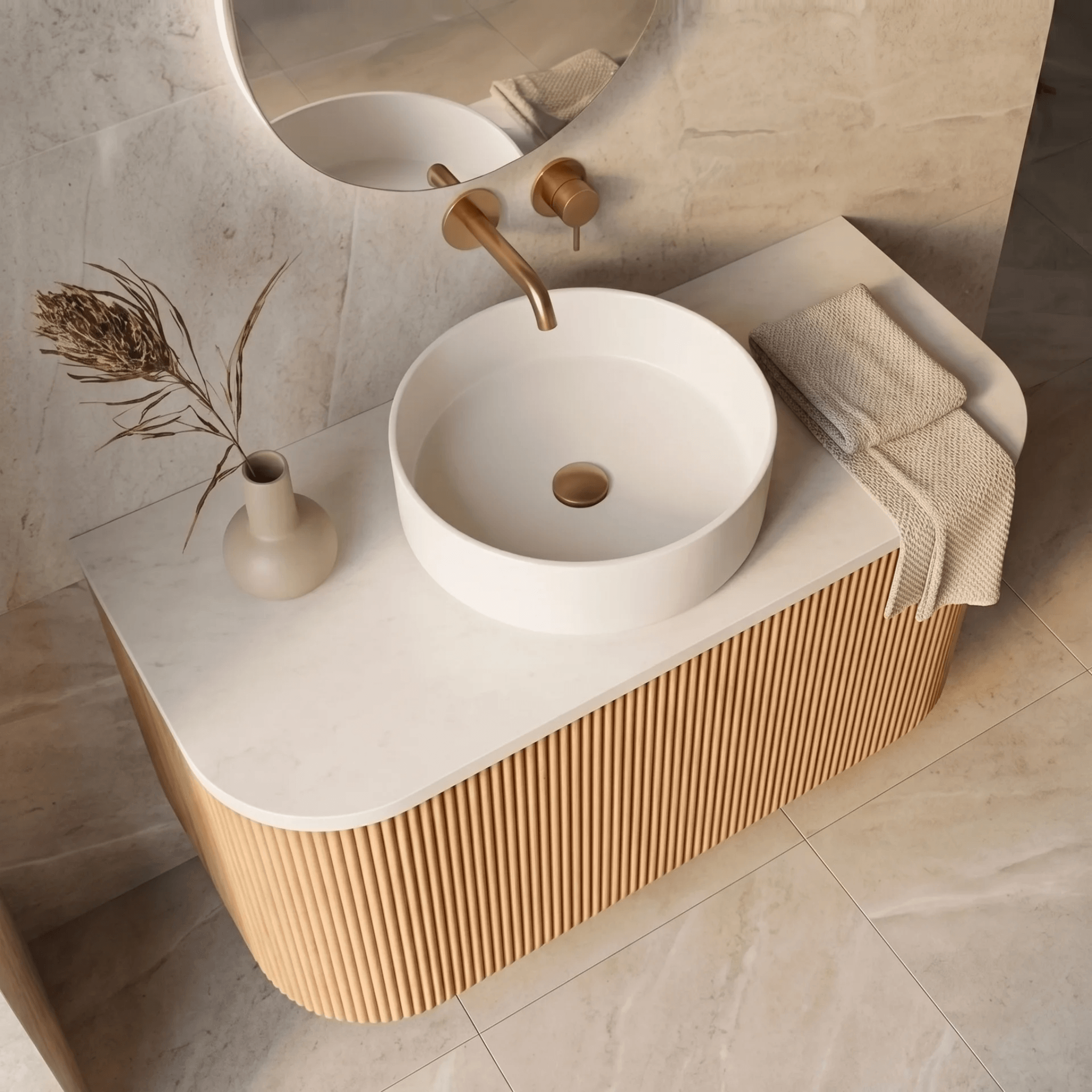 Mimi Oak Contour Curved Wall Hung Vanity