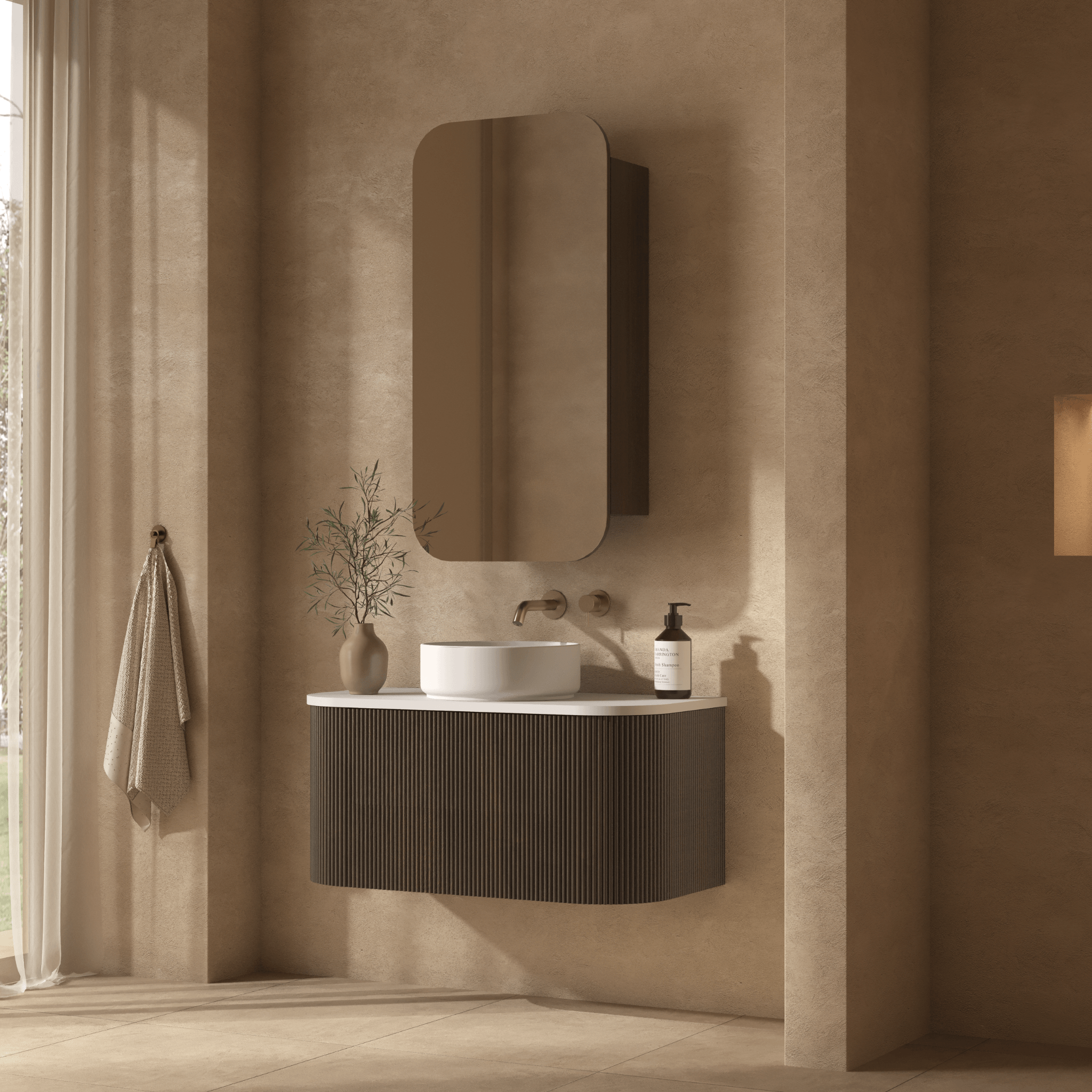 Mimi Contour Curved Wall Hung Vanity Walnut