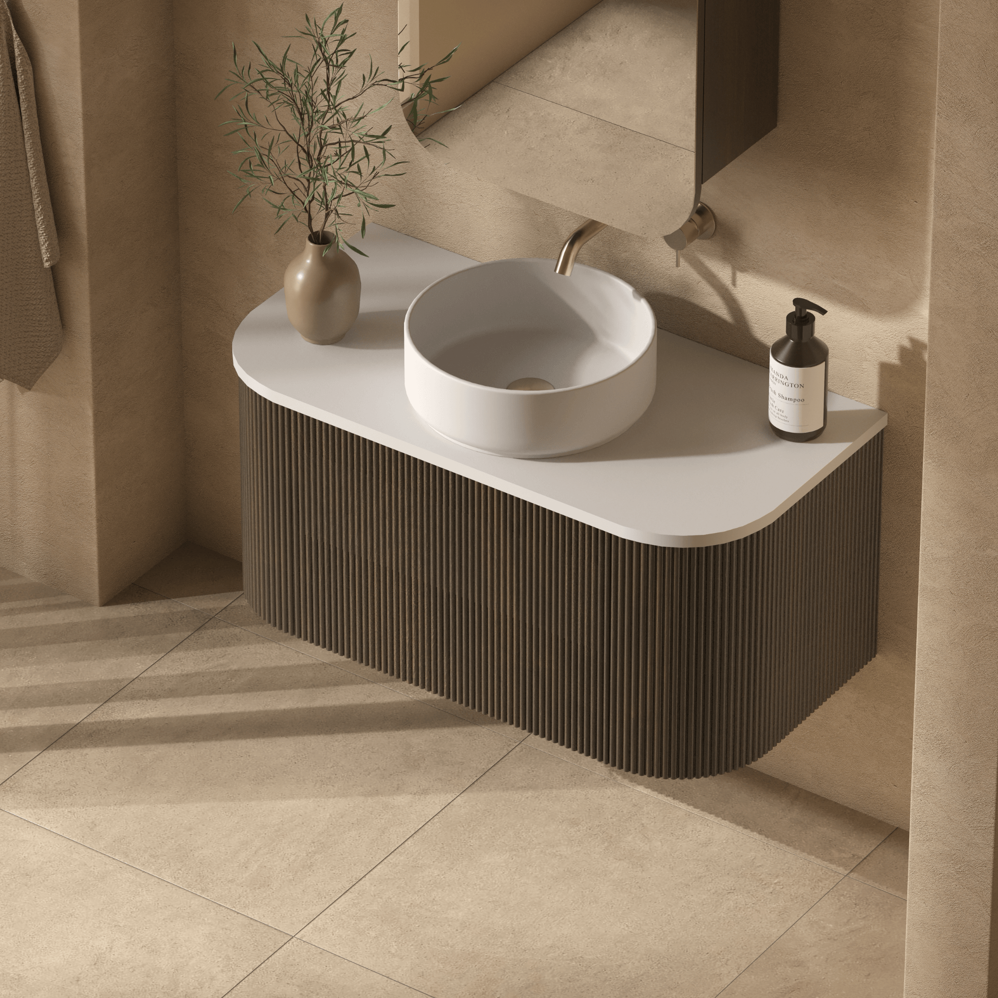 Mimi Contour Curved Wall Hung Vanity Walnut