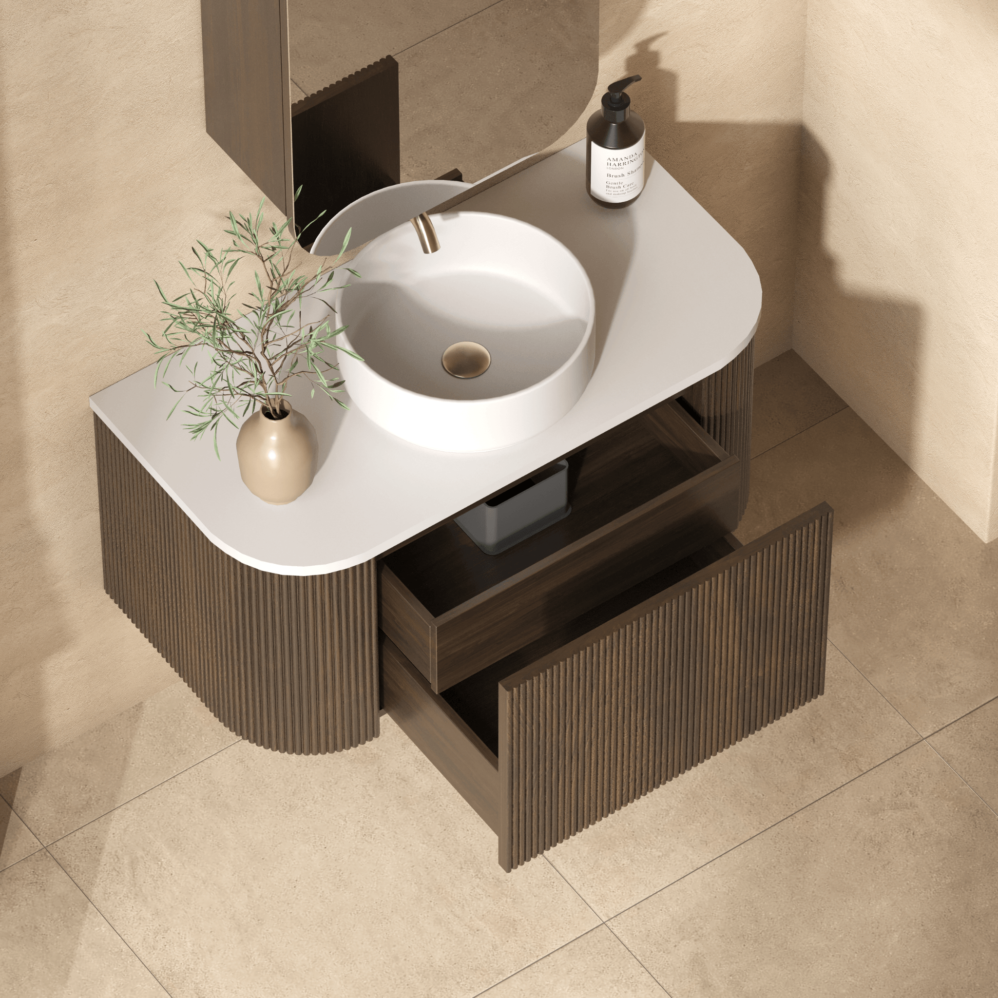 Mimi Contour Curved Wall Hung Vanity Walnut