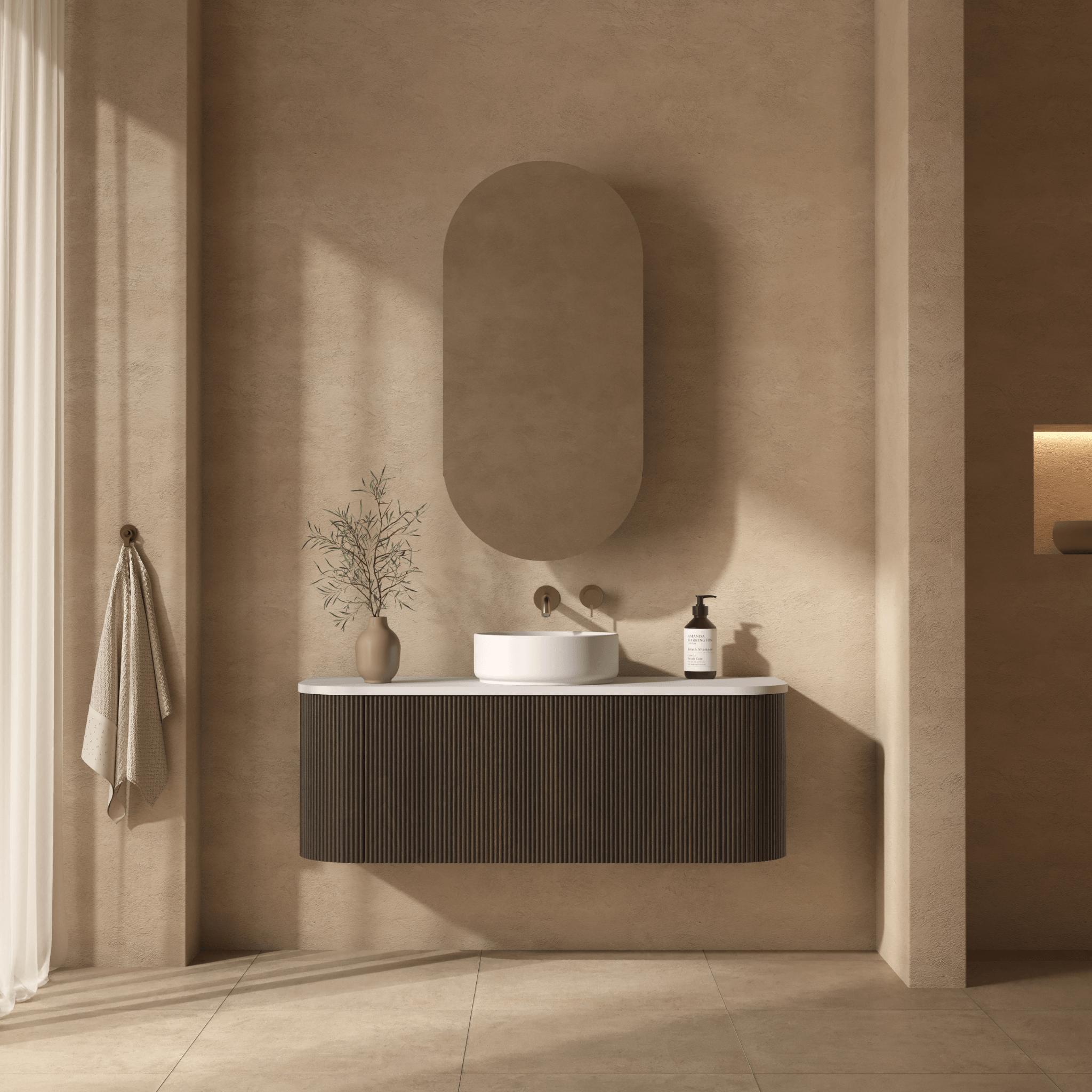 Mimi Contour Curved Wall Hung Vanity Walnut