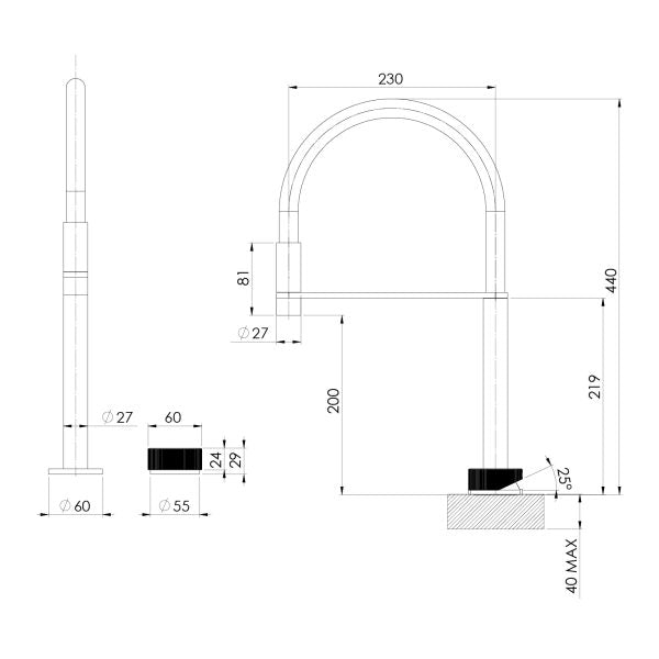Phoenix Axia Flexible Hob Sink Mixer Set 230mm Matte Black