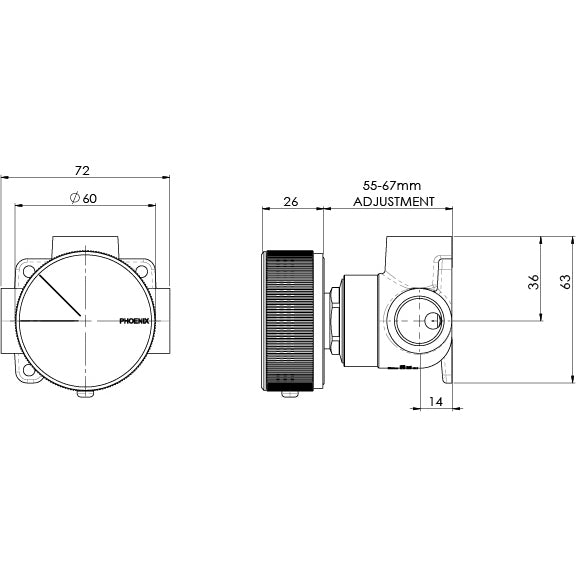 Phoenix Axia Shower/Wall Mixer - Lead Free Matte Black