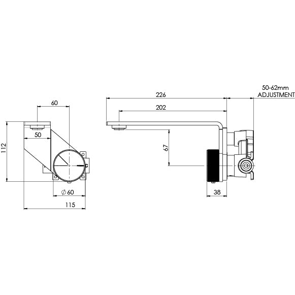 Phoenix Axia Wall Basin/Bath Mixer Set 200mm - Lead Free Matte Black