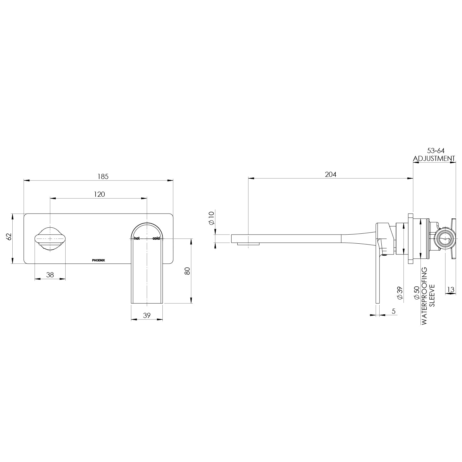 Phoenix Teel SwitchMix Wall Basin / Bath Mixer Set 200mm (Complete Kit) Matte Black