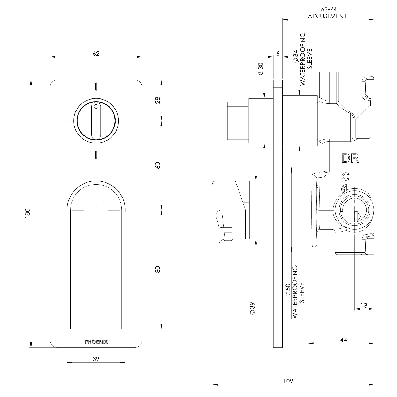 Phoenix Teel SwitchMix Shower / Bath Diverter Mixer (Complete Kit) Matte Black