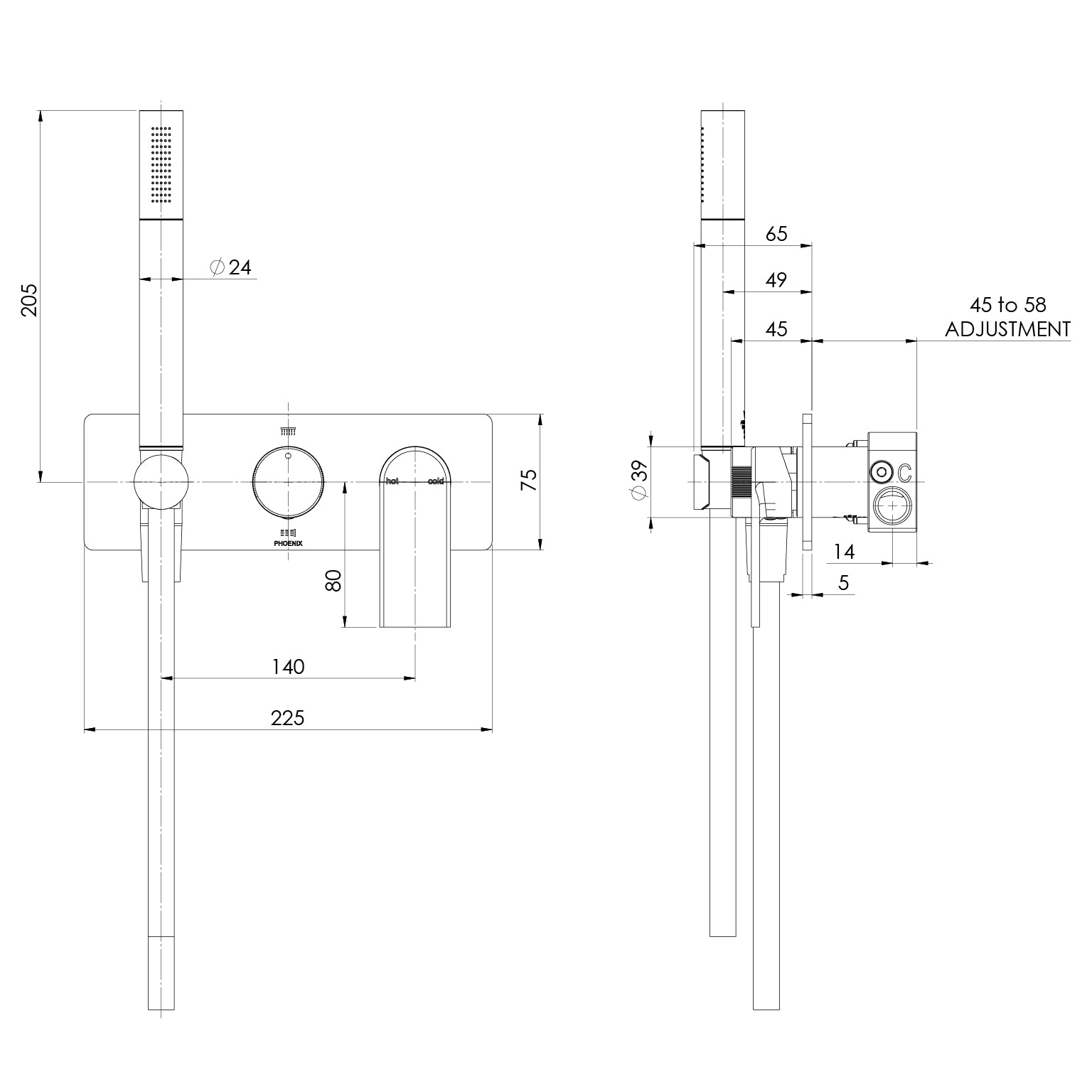 Phoenix Teel Wall Shower System Matte Black