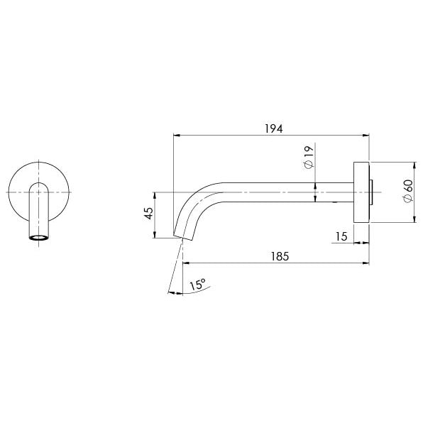 Phoenix Vivid Slimline Plus Wall Basin / Bath Outlet 180mm Brushed Bronze – Lead Free