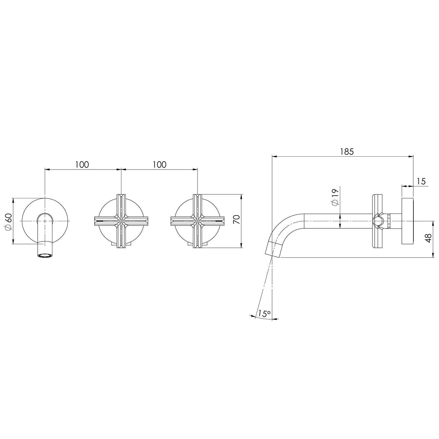 Phoenix Vivid Slimline Plus Wall Basin / Bath Hostess Set 180mm Outlet Brushed Bronze – Lead Free