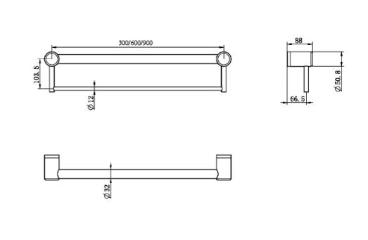 Nero Mecca Care 32mm Grab Rail With Towel Holder Brushed Gold