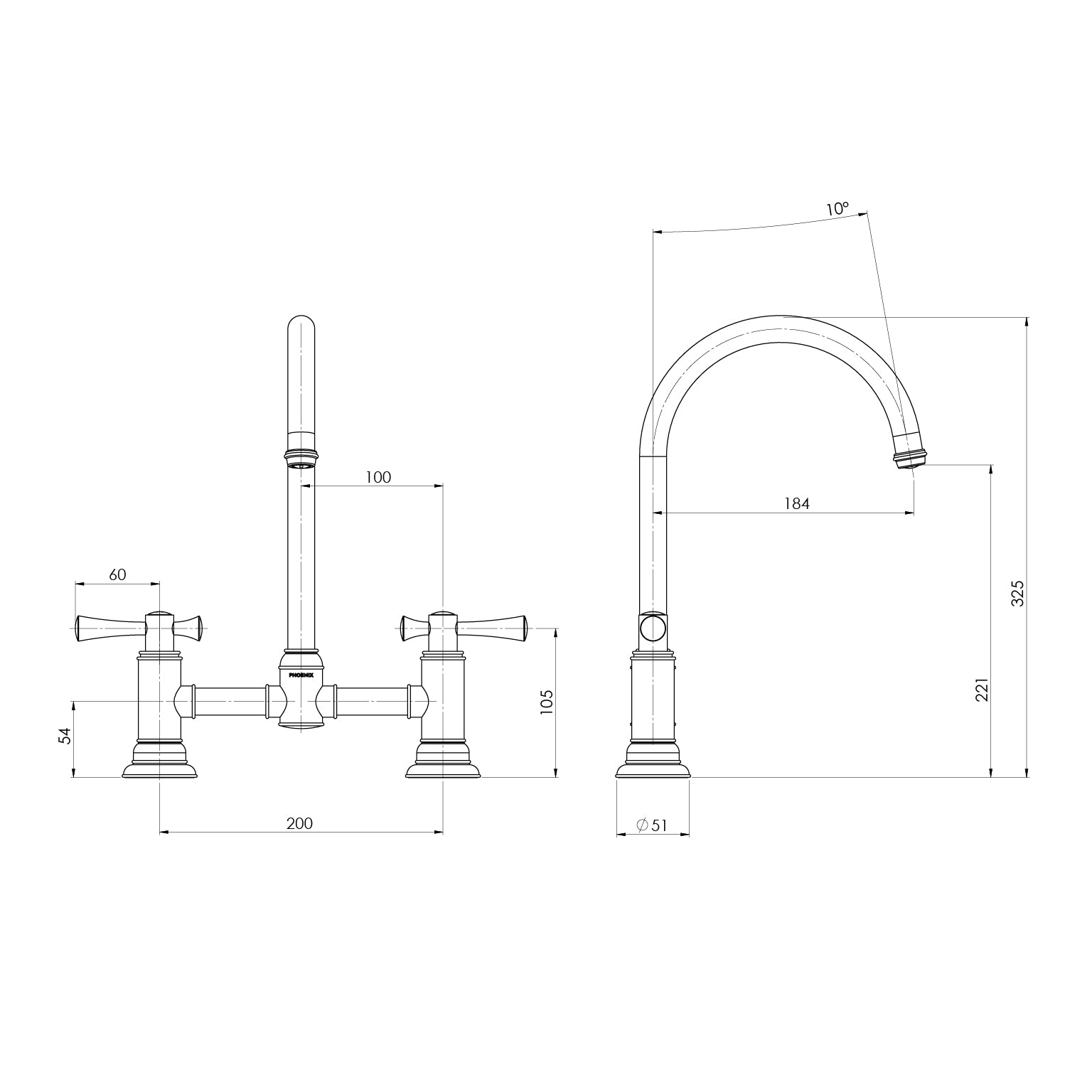 Phoenix Cromford Exposed Sink Set 180mm Brushed Bronze – Lead Free