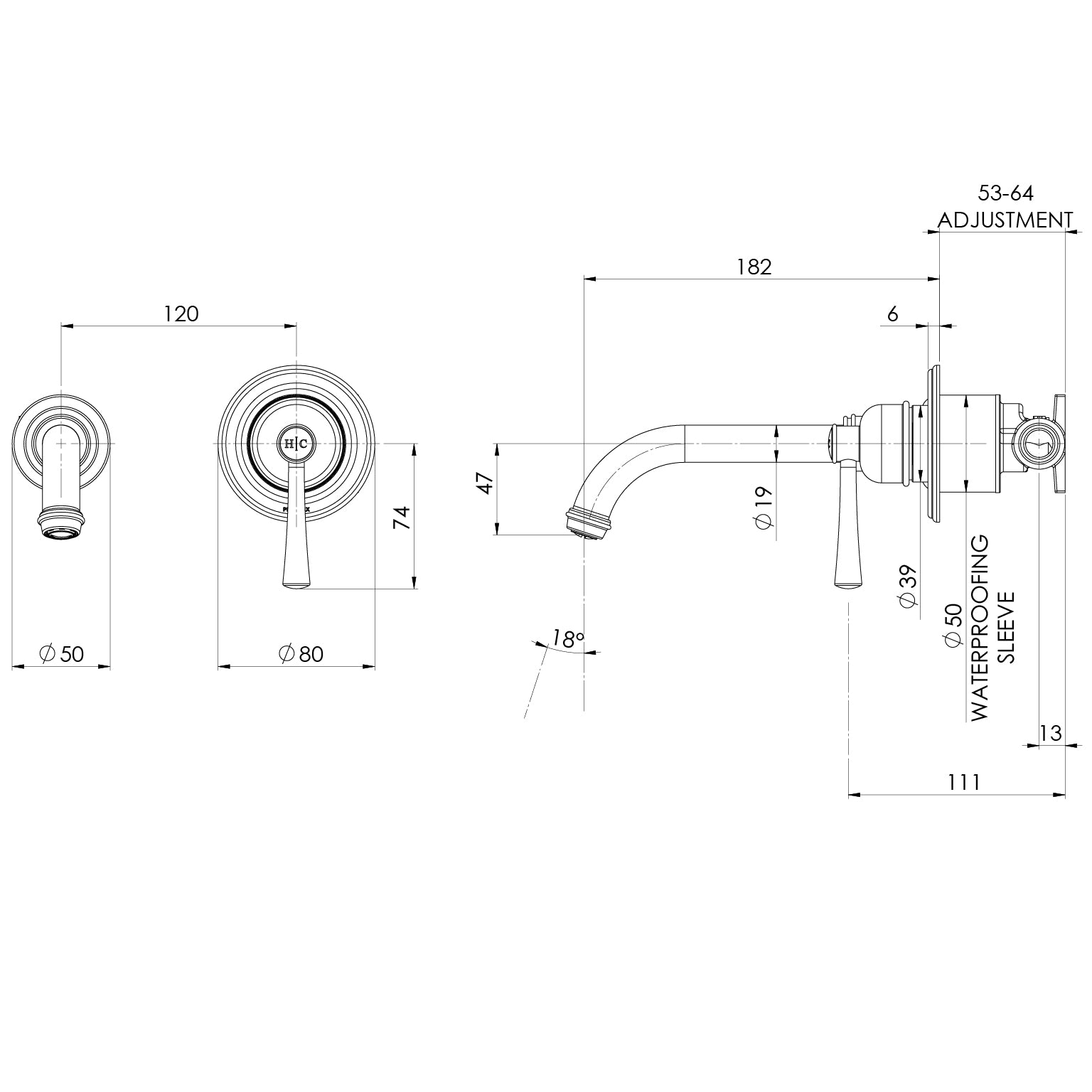 Phoenix Cromford SwitchMix Wall Basin / Bath Mixer Set 180mm (Fit-Off Kit Only) Brushed Bronze – Lead Free