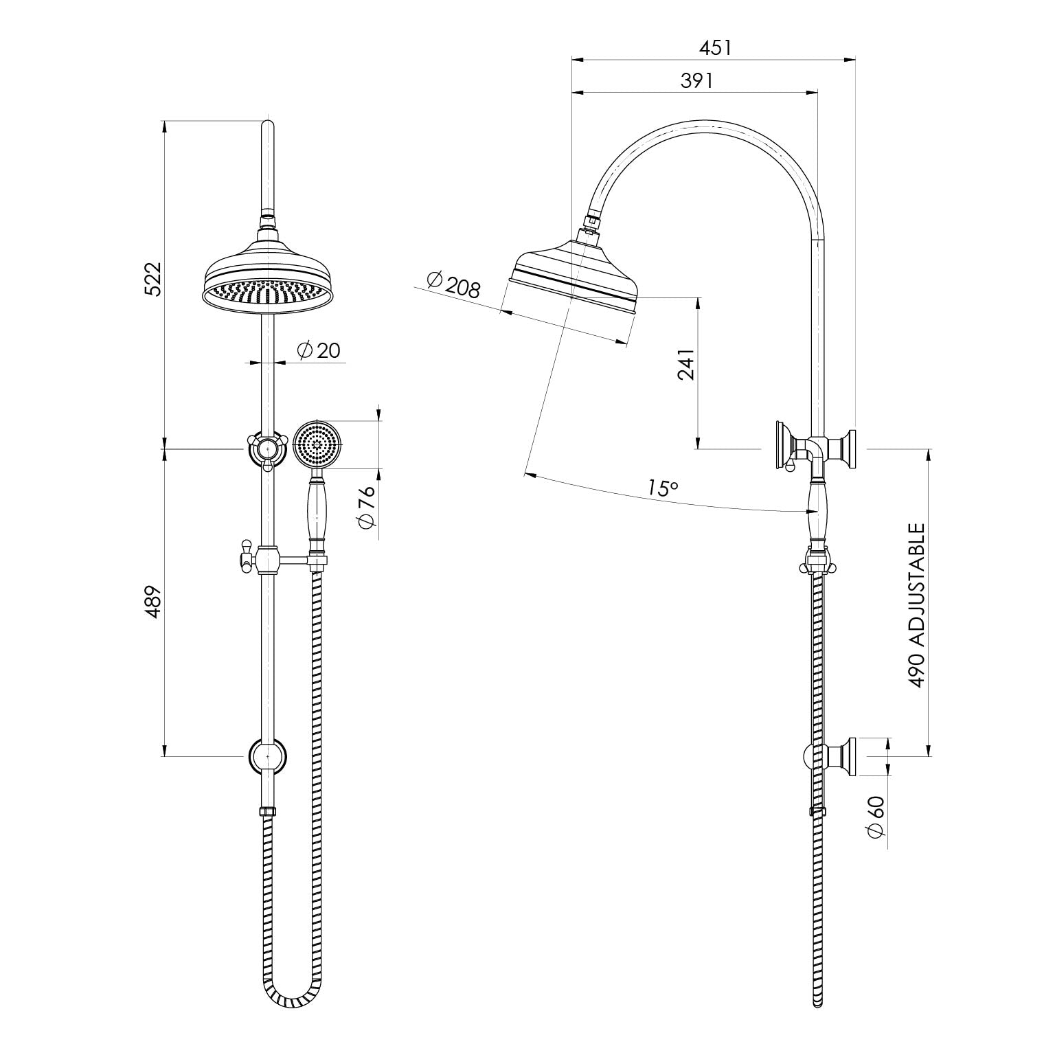 Phoenix Cromford Twin Shower 210mm Rose Brushed Bronze