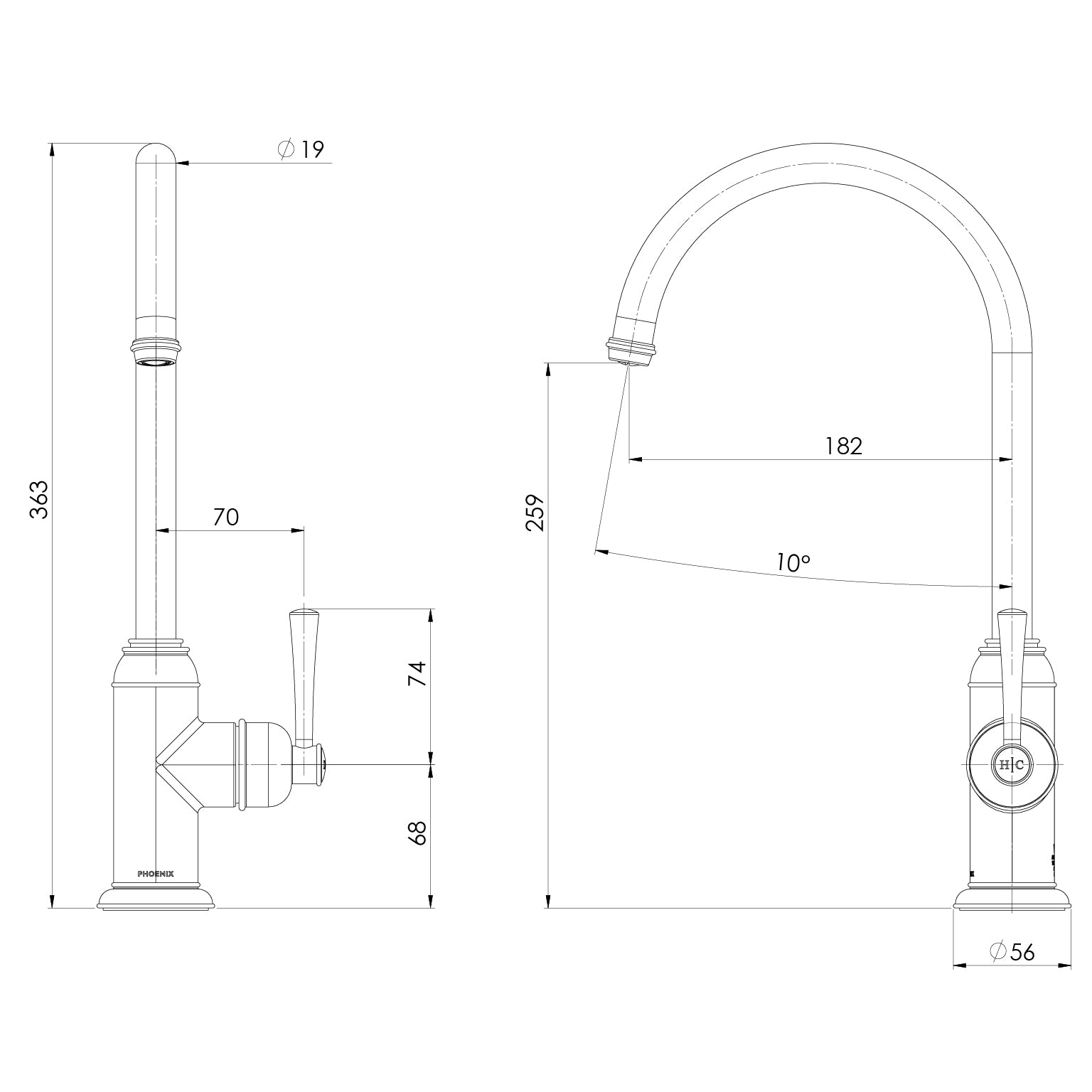 Phoenix Cromford Sink Mixer 180mm Brushed Bronze - Lead Free