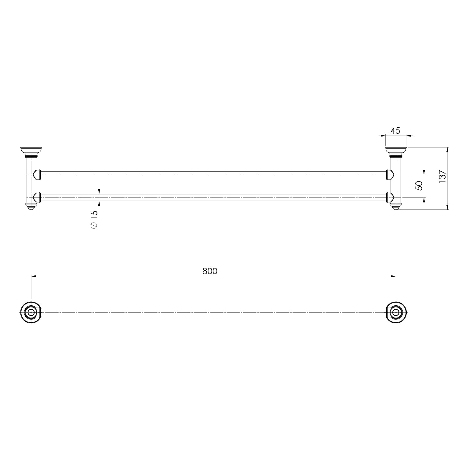 Phoenix Cromford Double Towel Rail 800mm Brushed Bronze