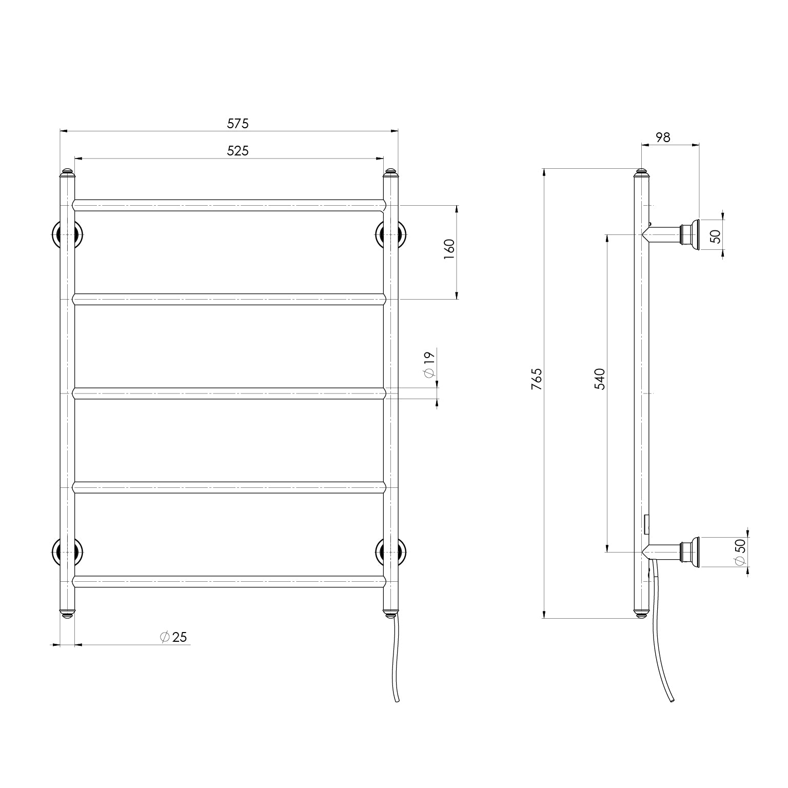 Phoenix Cromford Heated Towel Ladder 550mm x 750mm Brushed Bronze