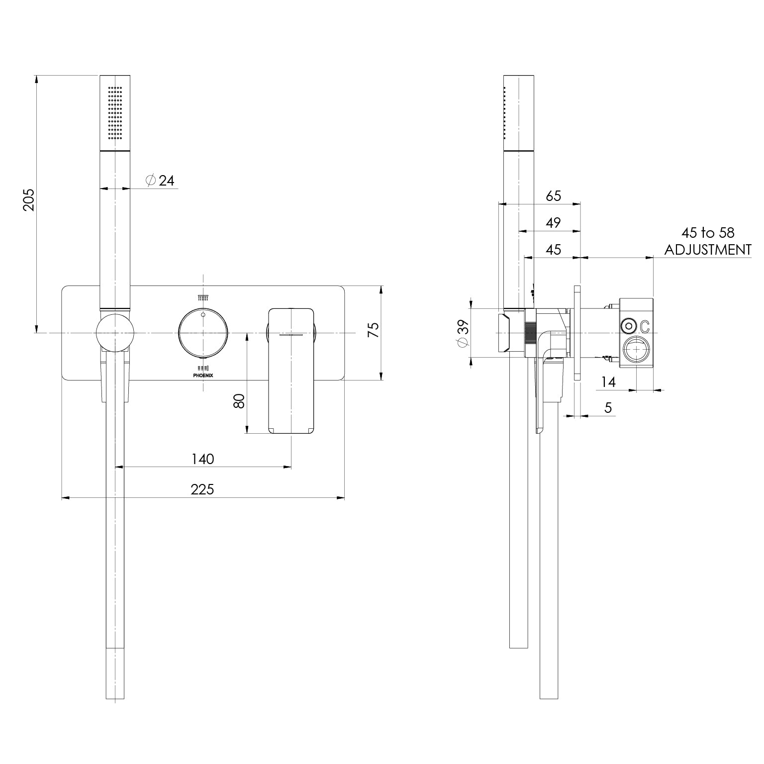 Phoenix Gloss MKII Wall Shower System Chrome